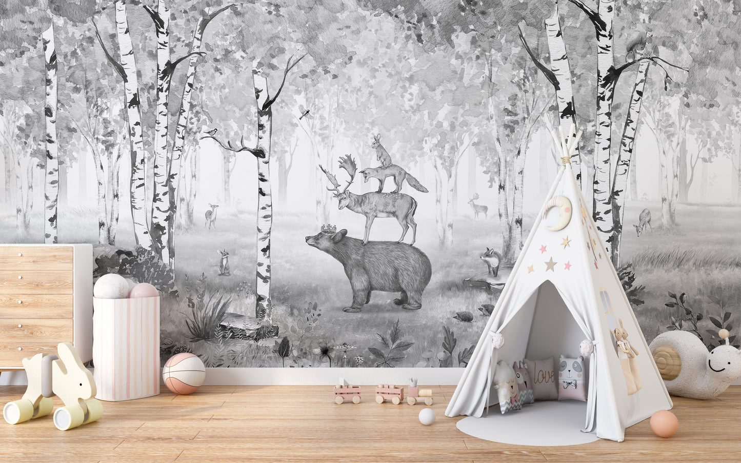 Bear King Grey Wallpaper Mural