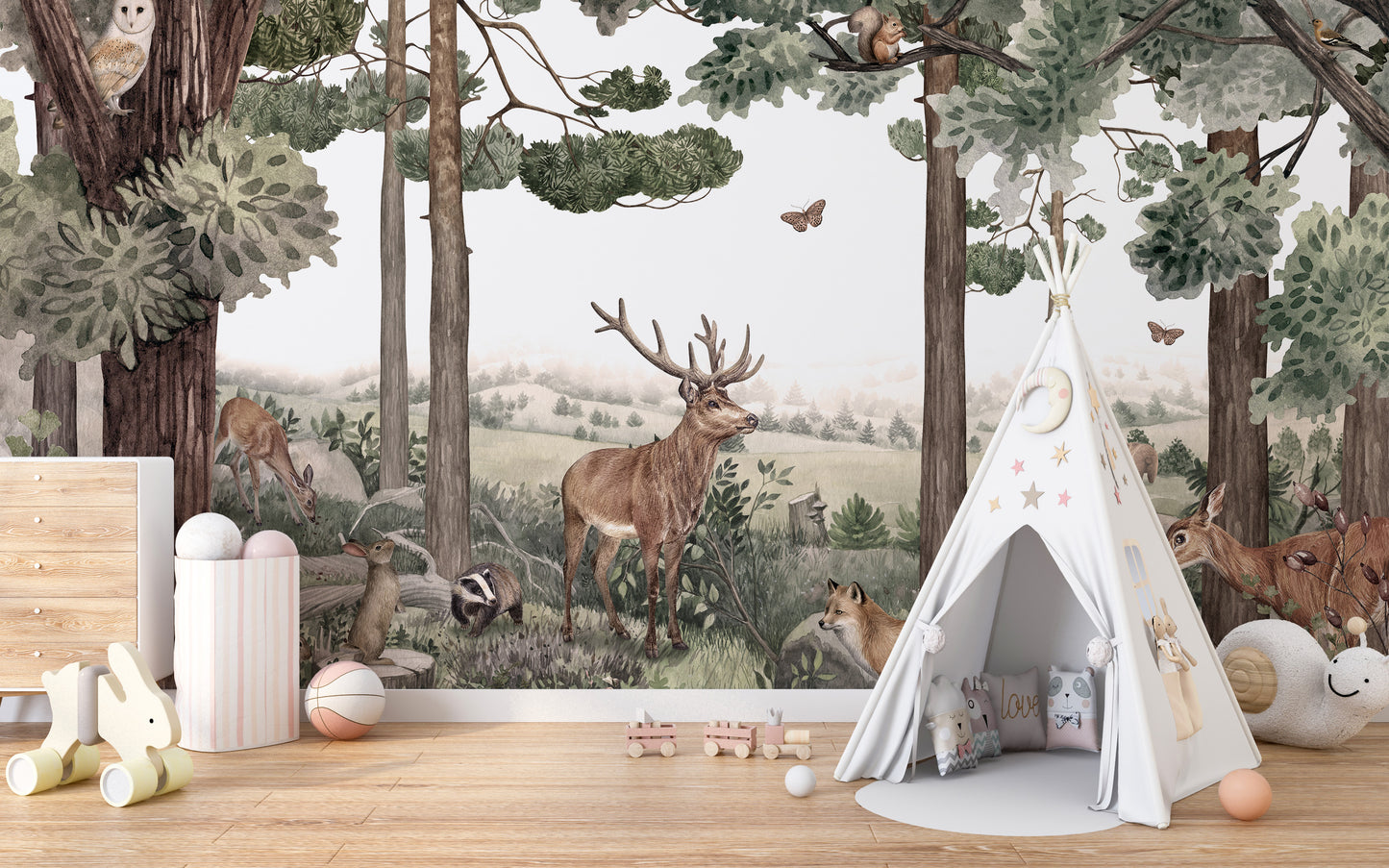 Forest Jive Stag and Deer Wallpaper Mural