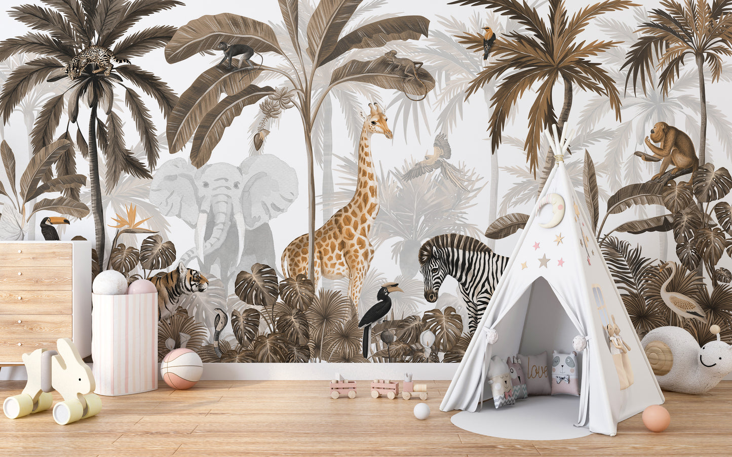 Tropical Jungle Wild Animals Trees Wallpaper Mural