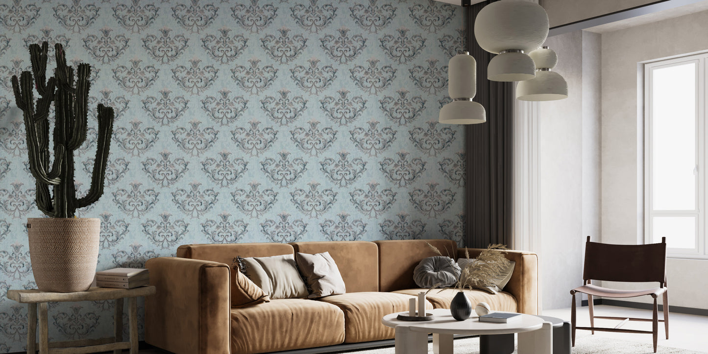 Removable Grey Damask Wallpaper for Interiors