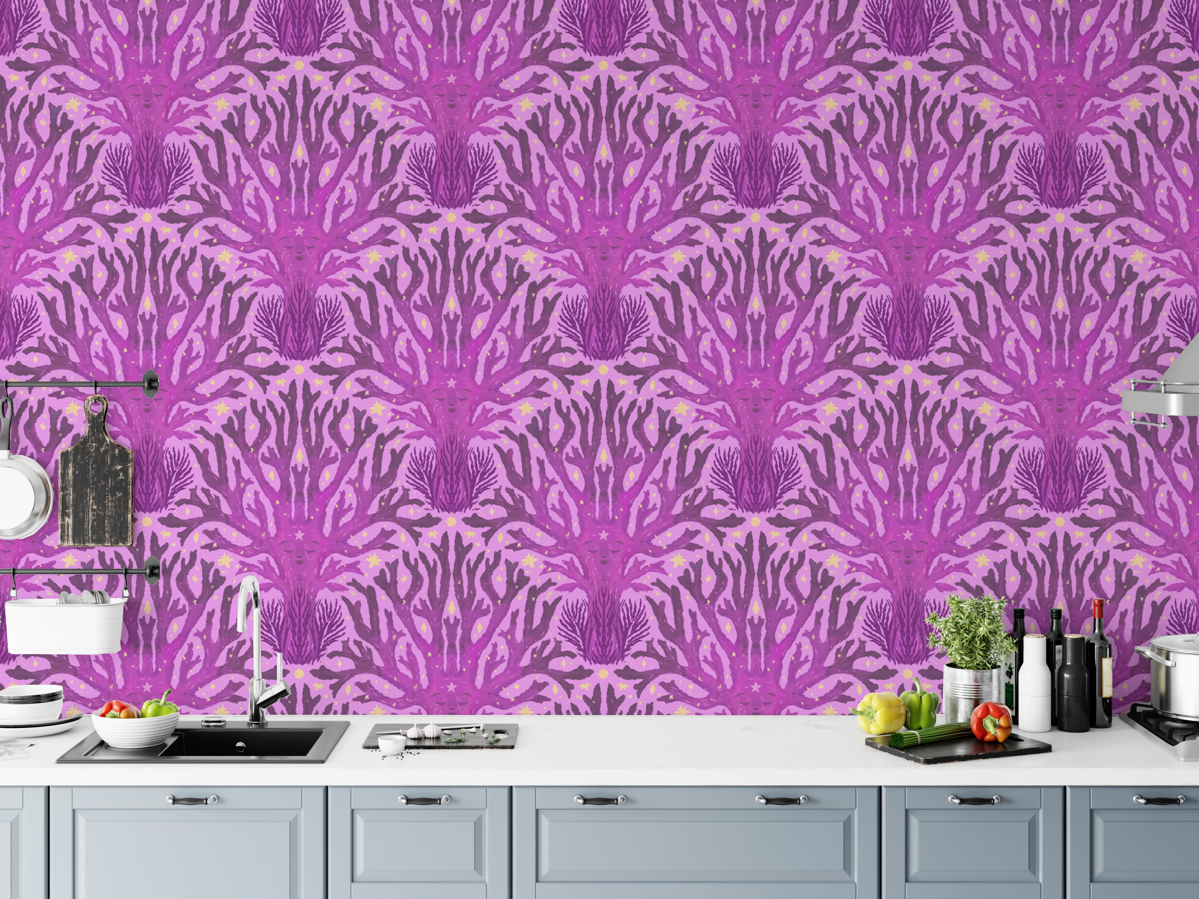 Abstract lilac coral wallpaper with bold design
