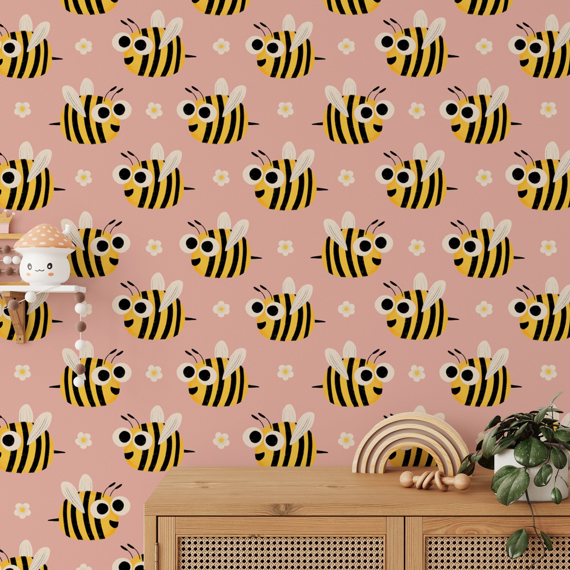 Fun bee wallpaper for children’s playrooms
