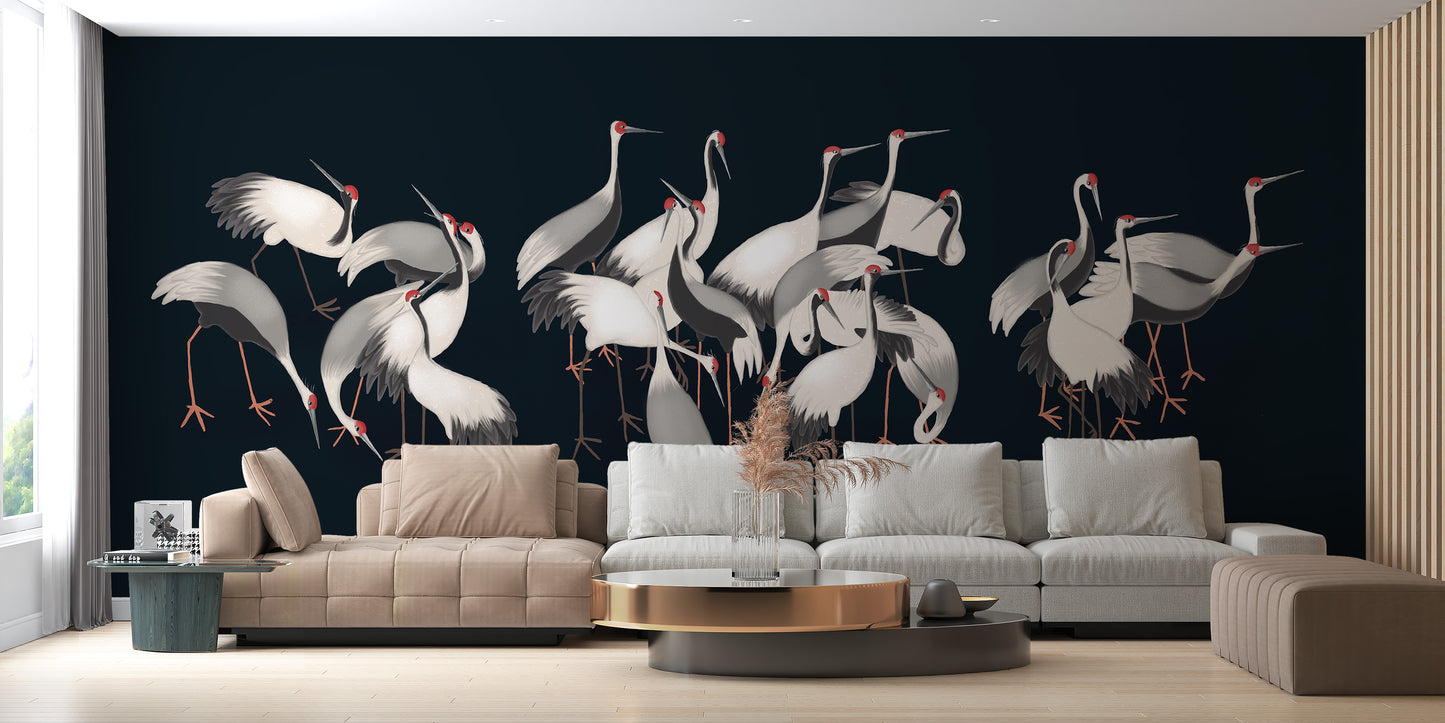 White Cranes Wall Mural