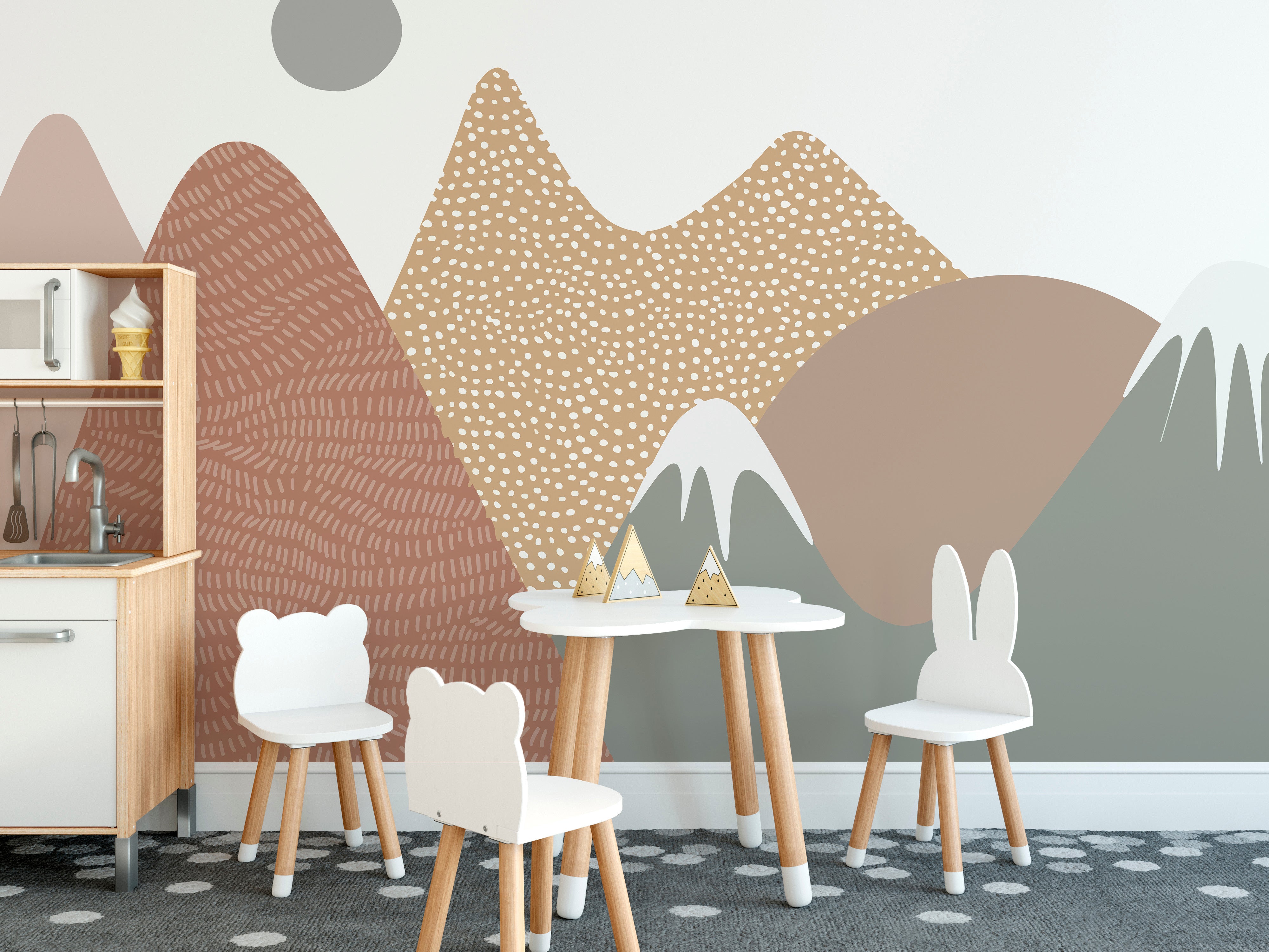 Artistic mountain stippling wall mural tones
