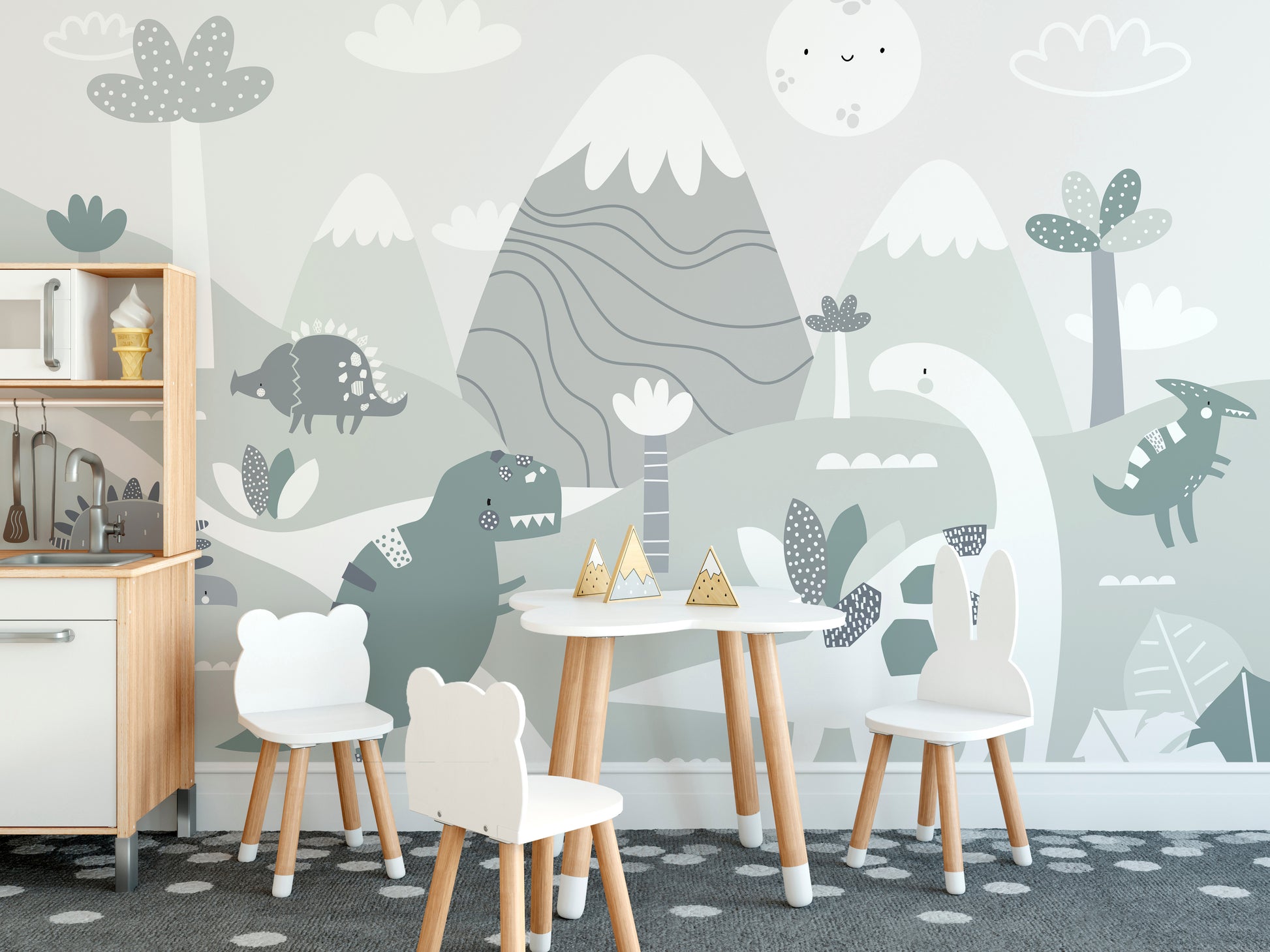 Vibrant dinosaur world kids wallpaper art
