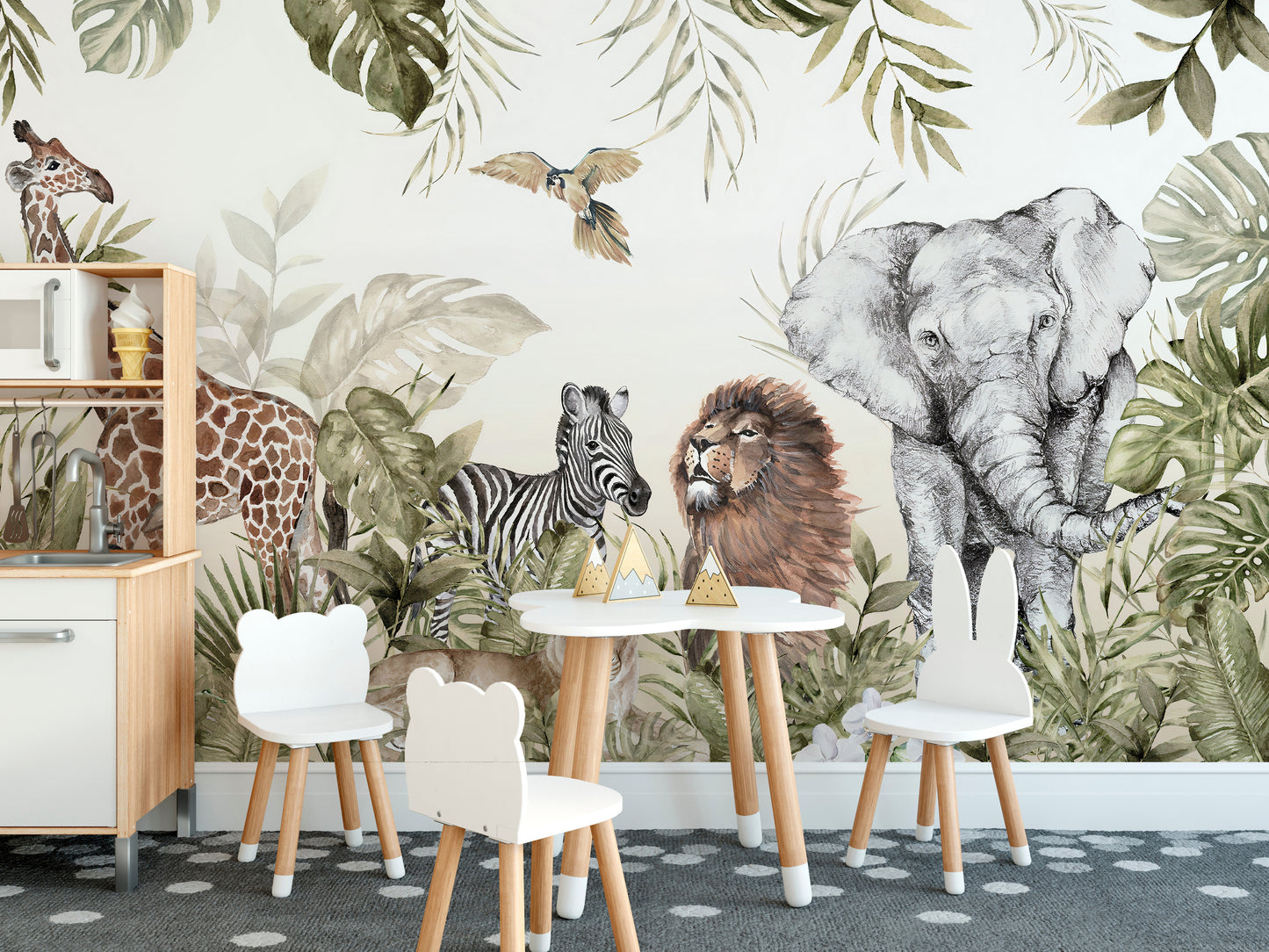 Watercolor Jungle Animal Wallpaper Murals - Giffywalls