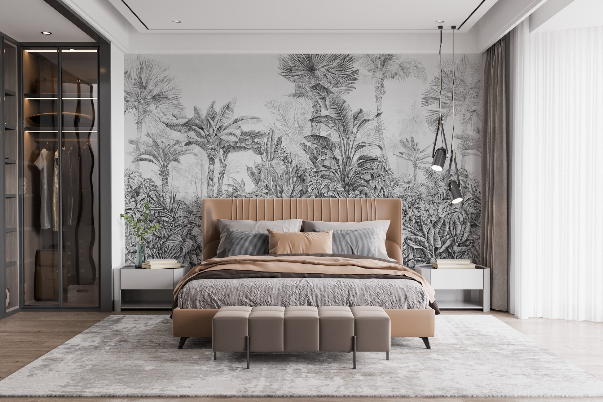 Detailed grey forest wall murals for rooms
