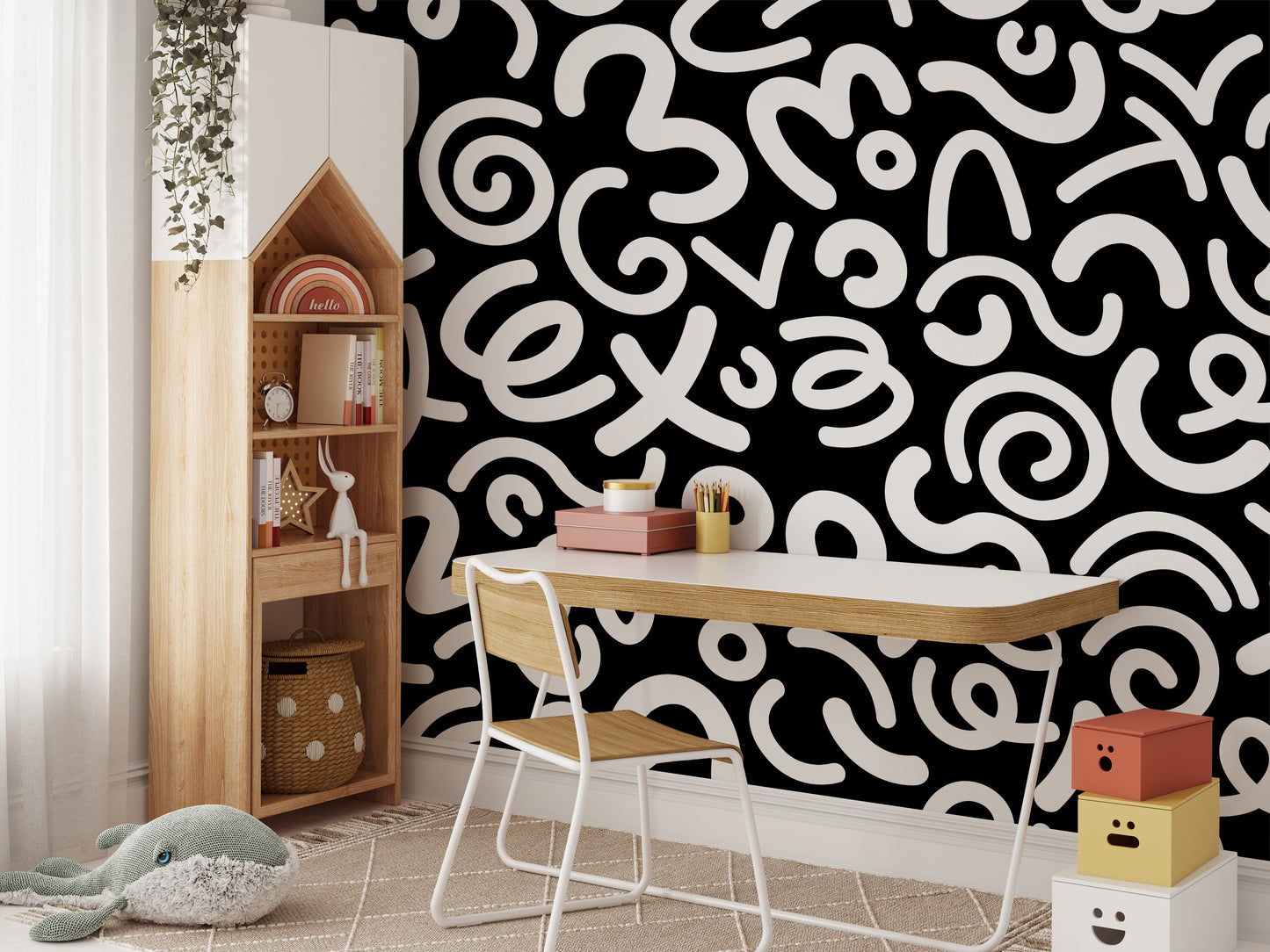 Black and White Abstract Doodle Squiggle Pattern Wallpaper