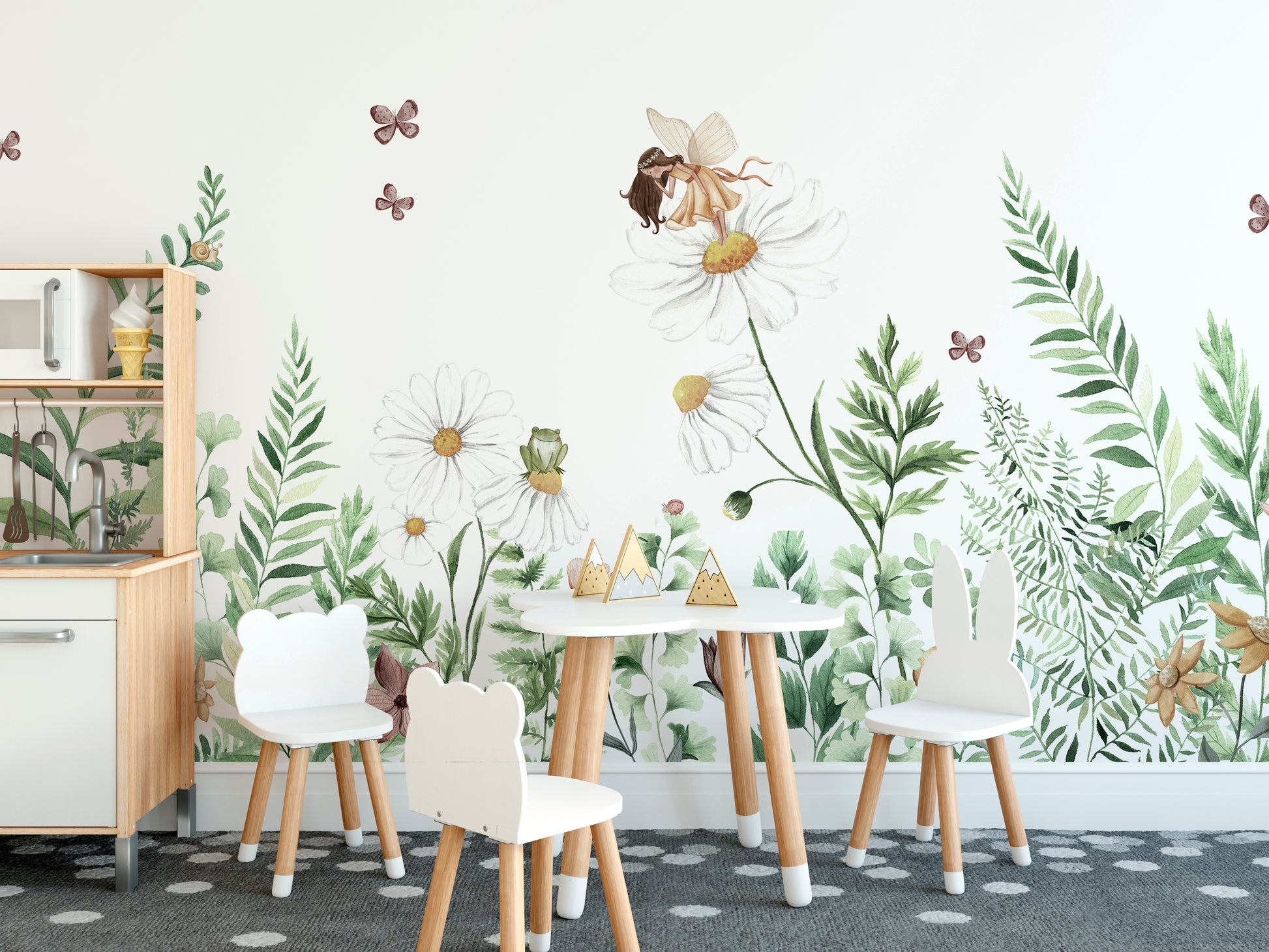 Flower-filled fairy garden wallpaper murals for serene walls