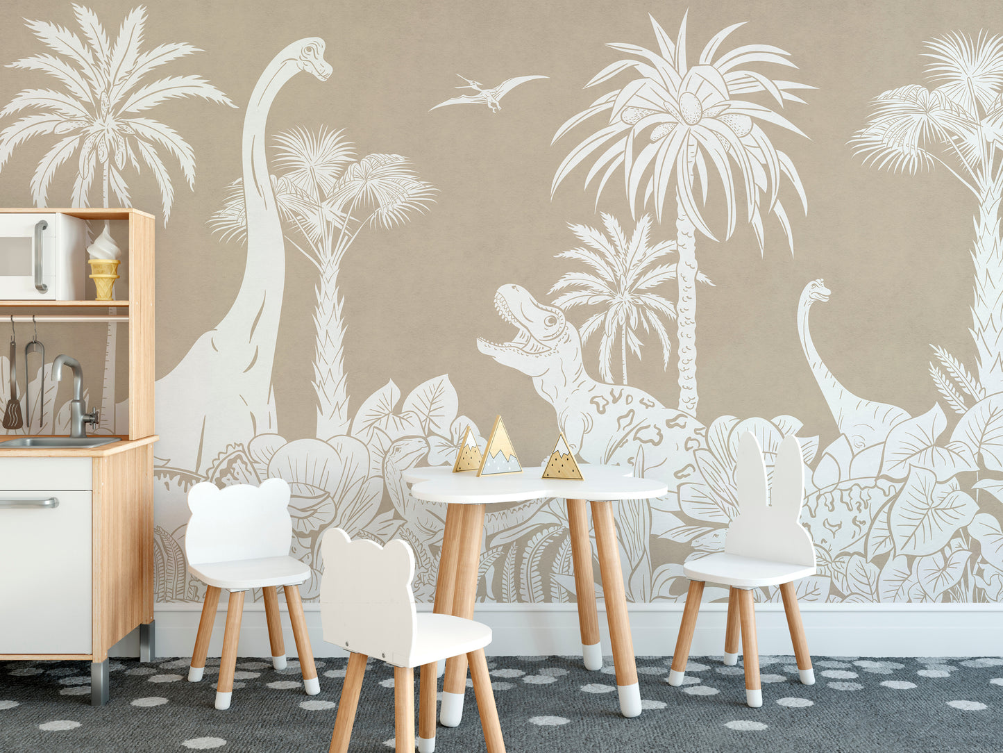 Monochrome Dino Brown Wall Mural - Giffywalls