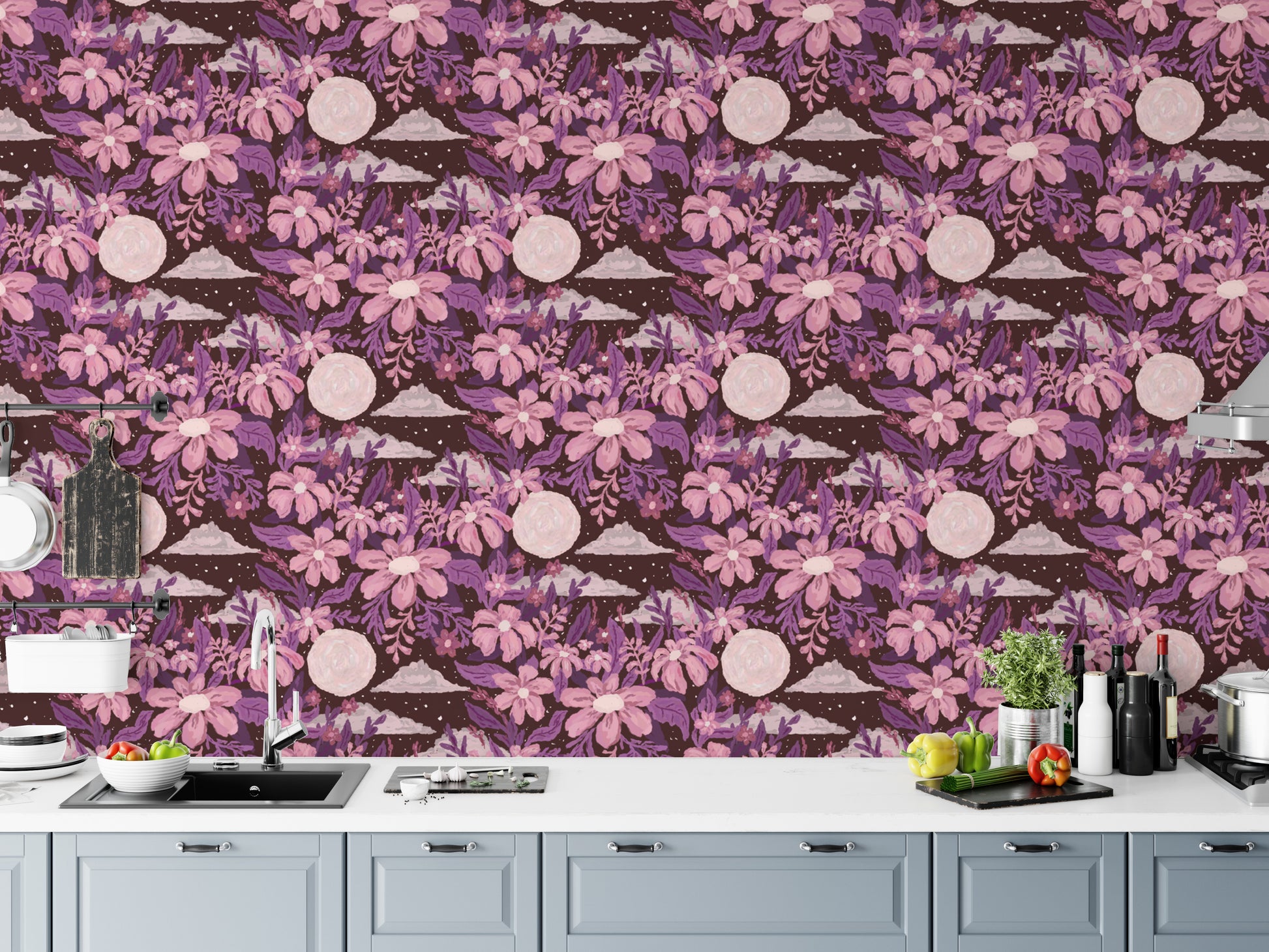 Purple and floral theme wall murals