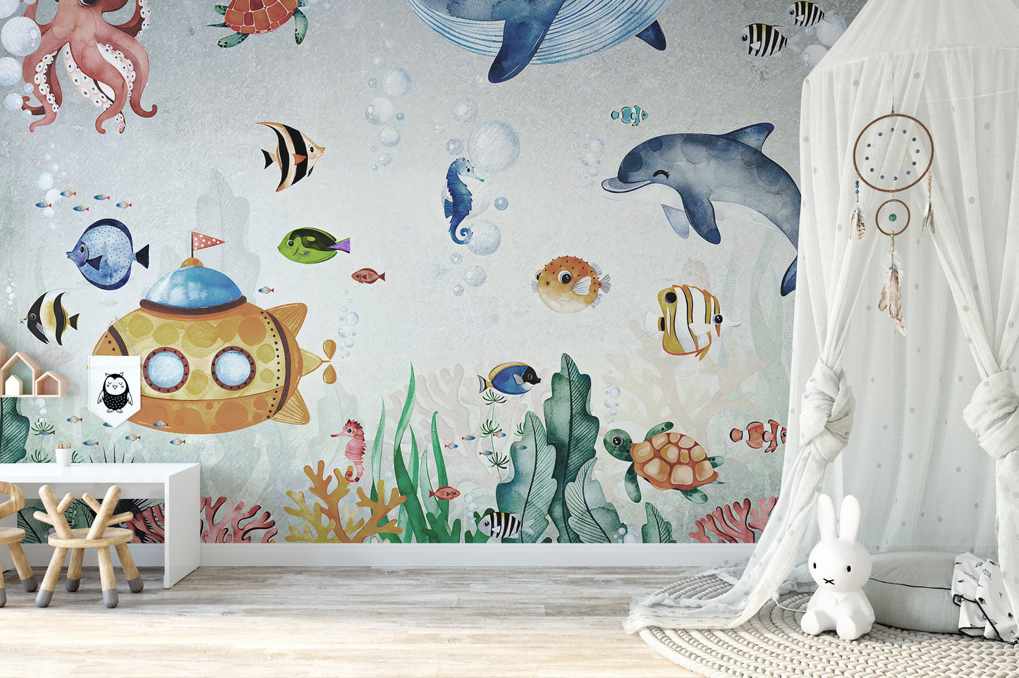 Astonishing Underwater Whales Wallpaper Mural