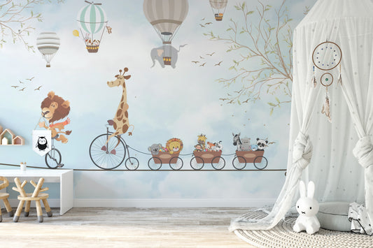 Animals on Tightrope Wallpaper Mural
