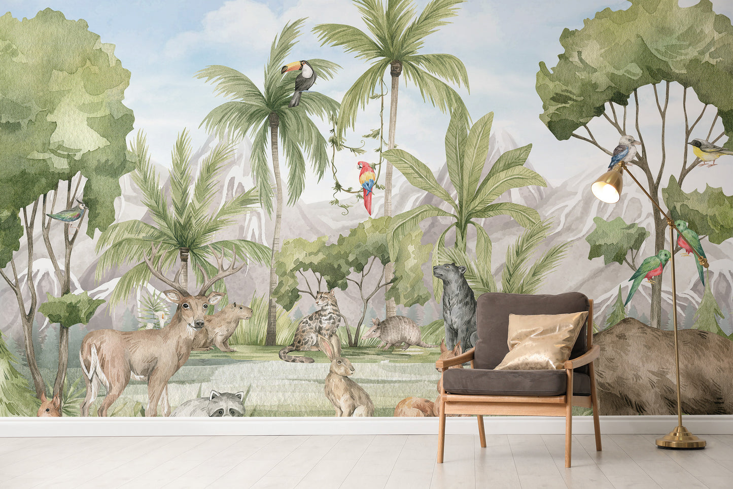 Exotic Creatures Landscape Art Mural peel and stick wallpaper