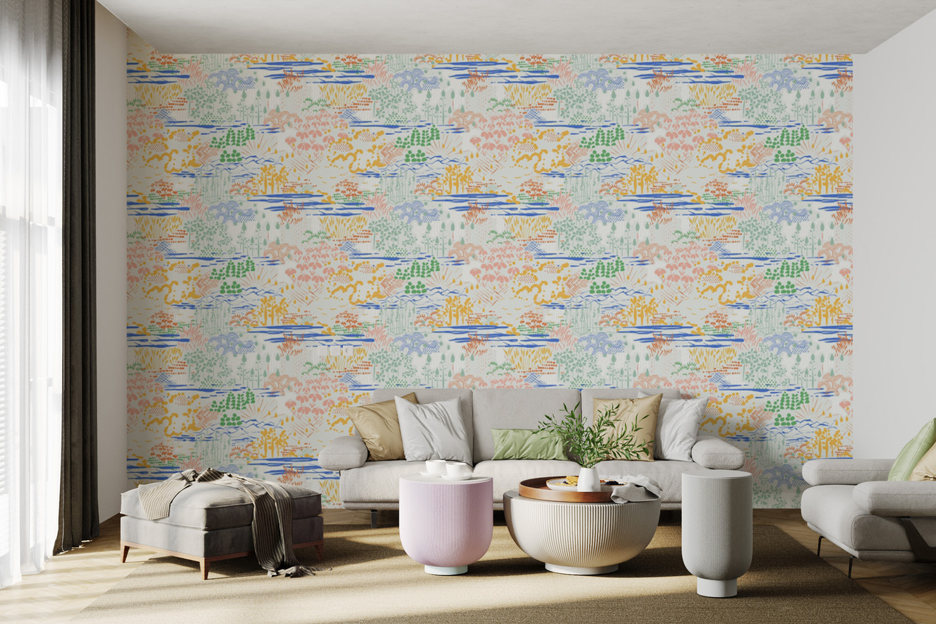 Removable wallpaper with artistic landscape patterns