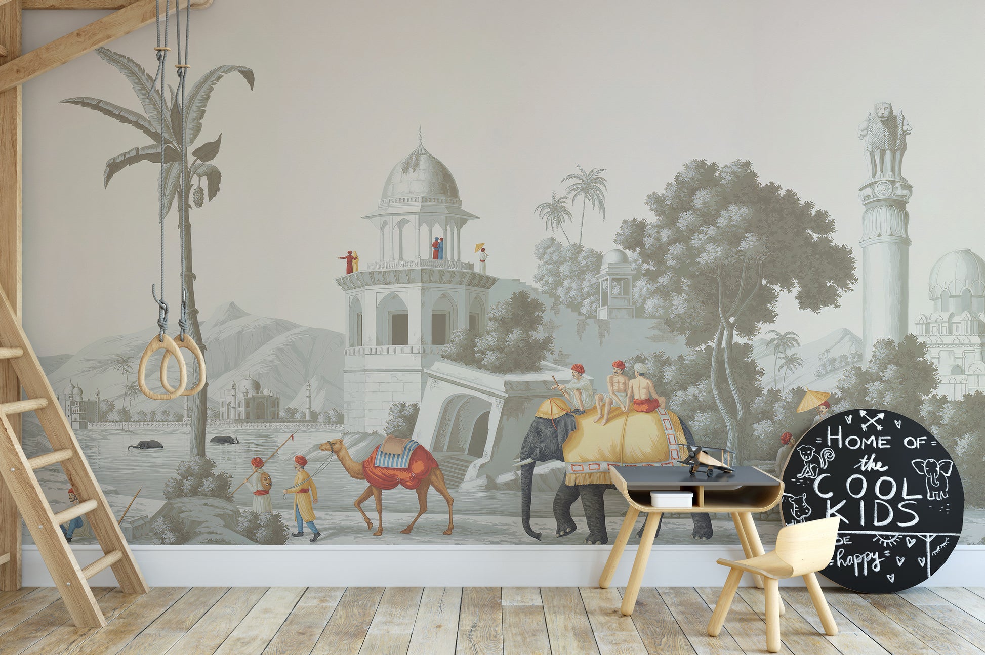 Artistic Mughal elephant wall mural
