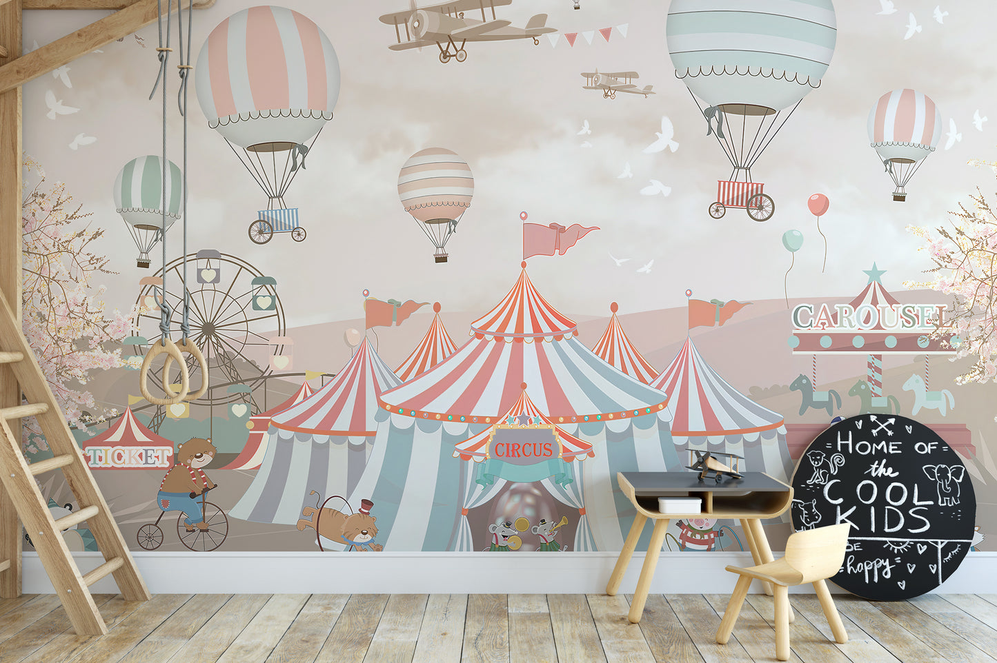 Pink Circus Kids Room Wallpaper Murals