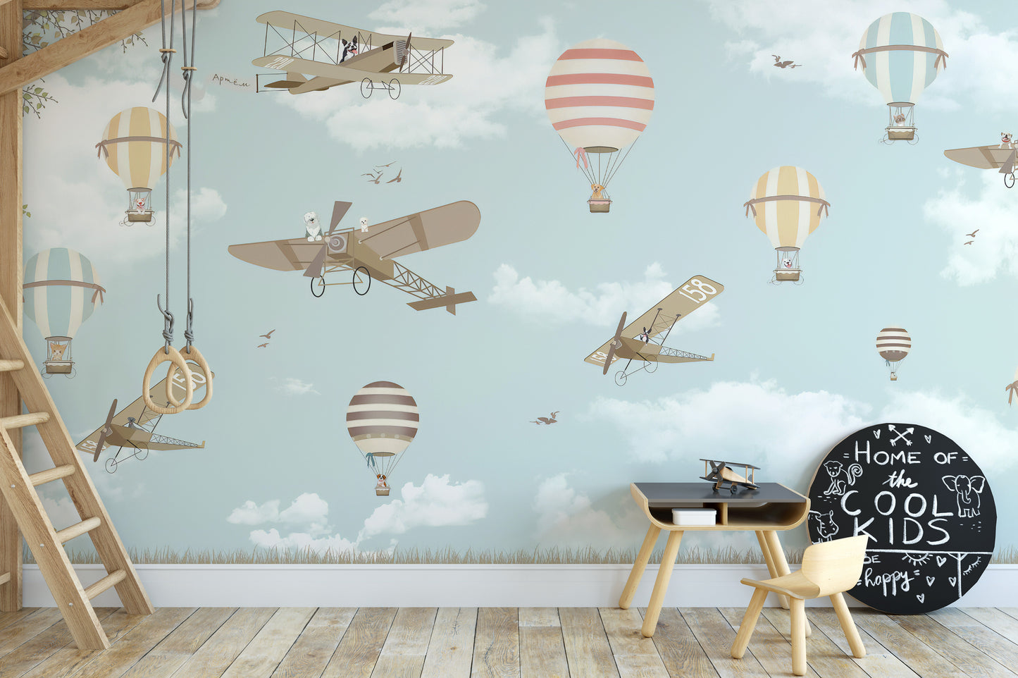 Hot Air Balloons & Planes Fun land Wallpaper Murals