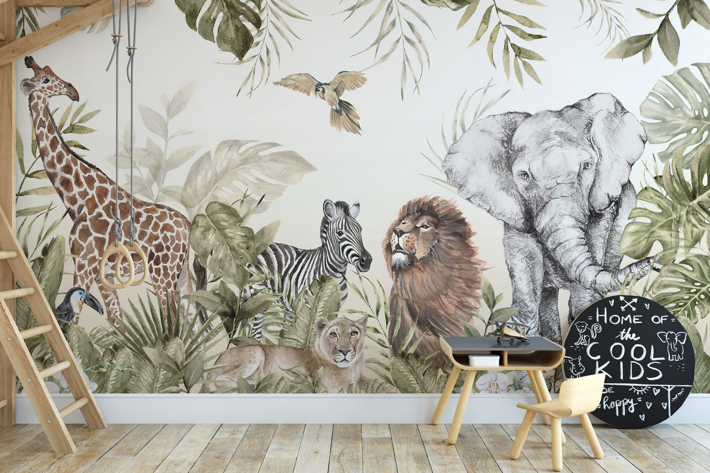 Watercolor Jungle Animal Wallpaper Murals - Giffywalls