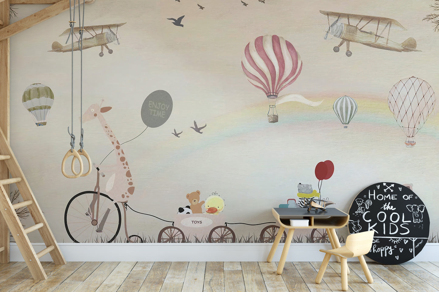 Beige Color Jovial Animals Wallpaper Mural