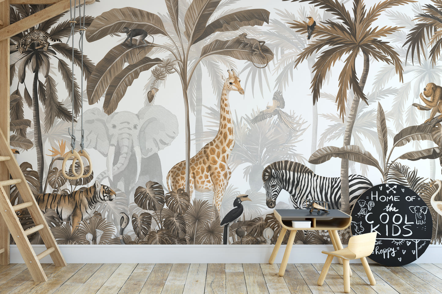 Tropical Jungle Wild Animals Trees Wallpaper Mural