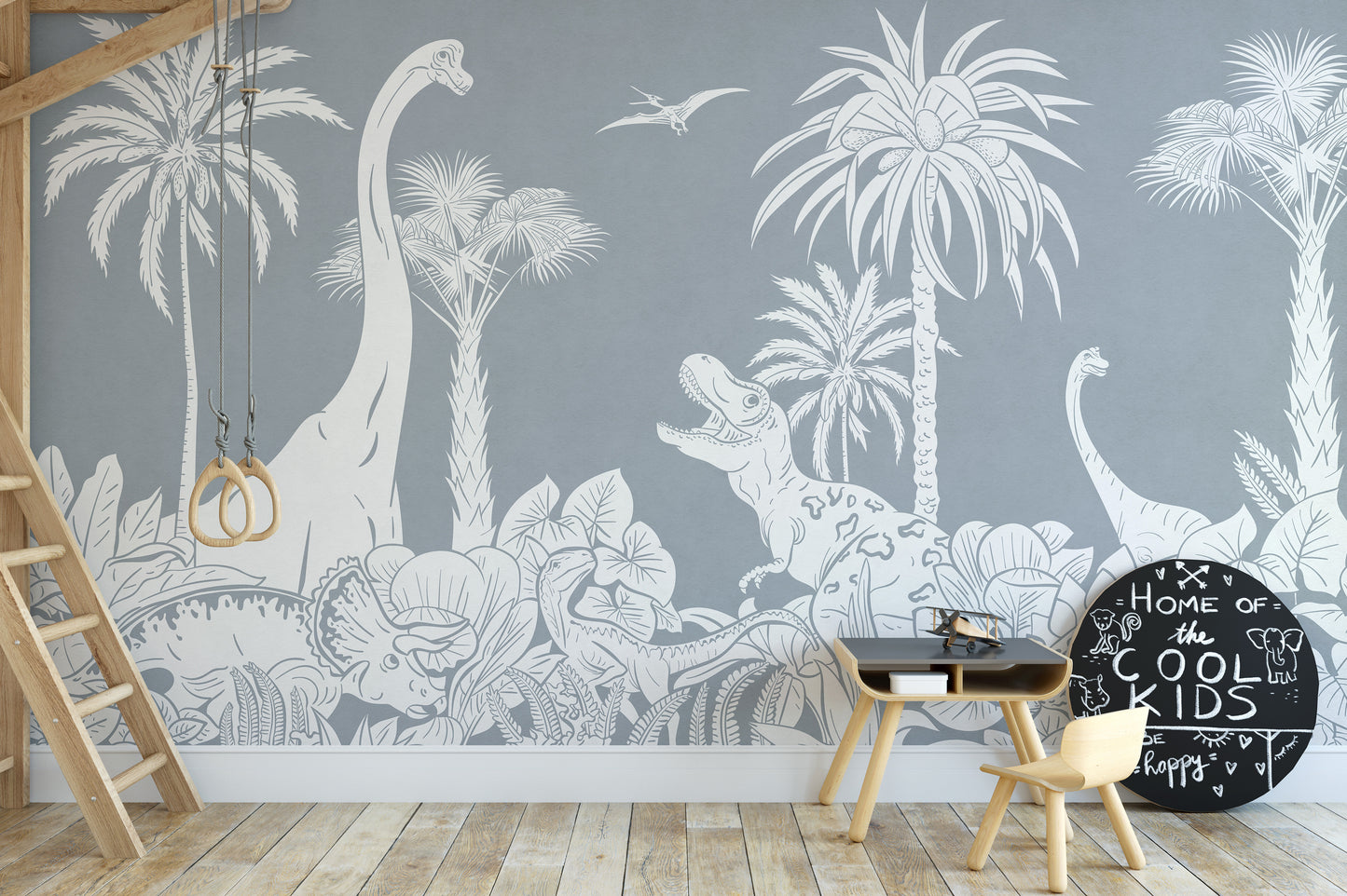 Monochrome Dino Blue Mural