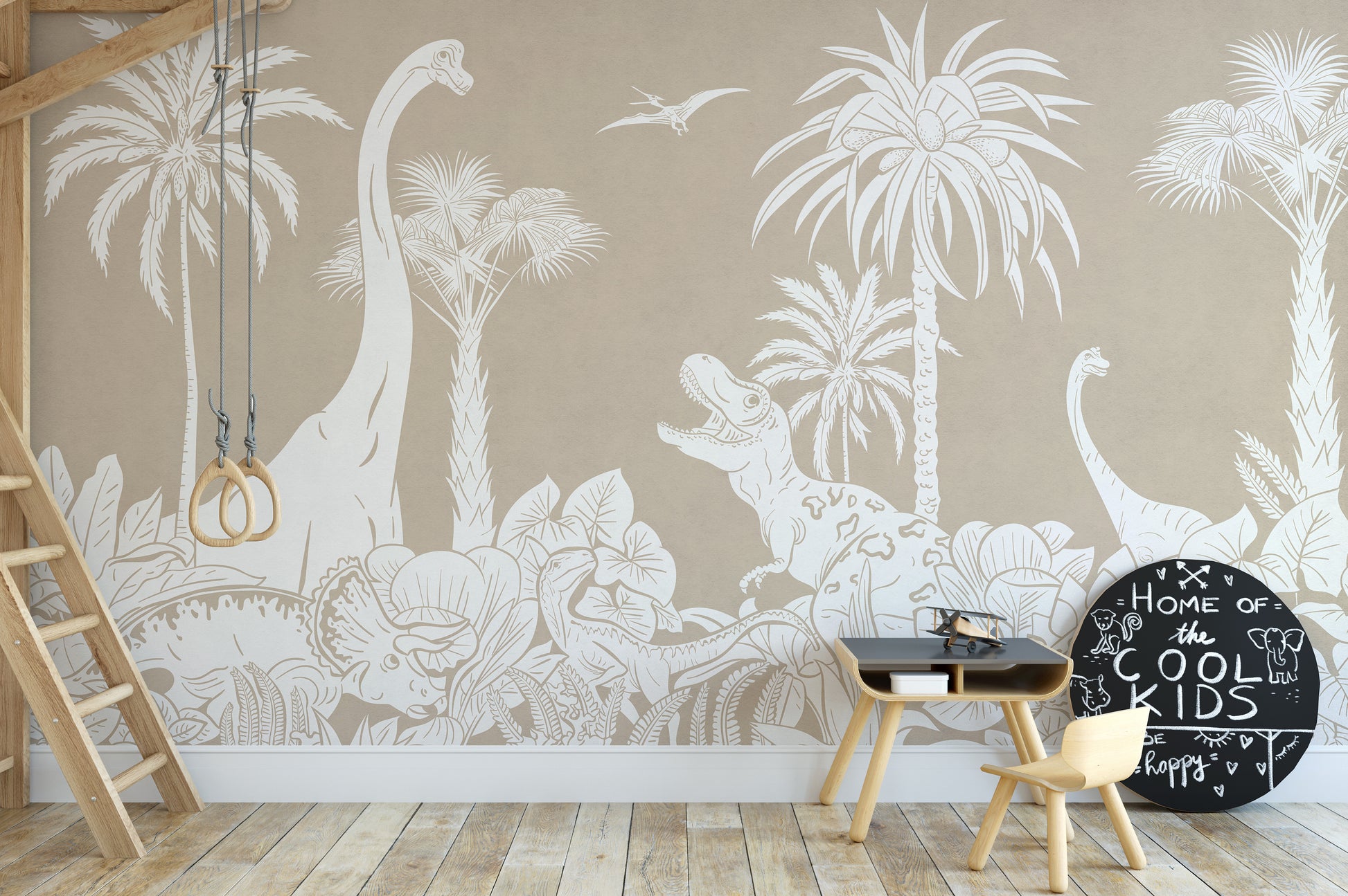 Monochrome Dino Brown Wall Mural - Giffywalls