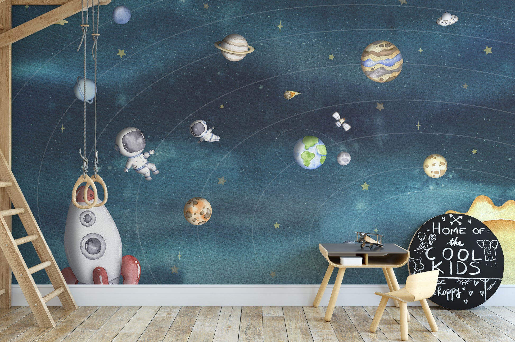 Space joy dark wallpaper for kids rooms