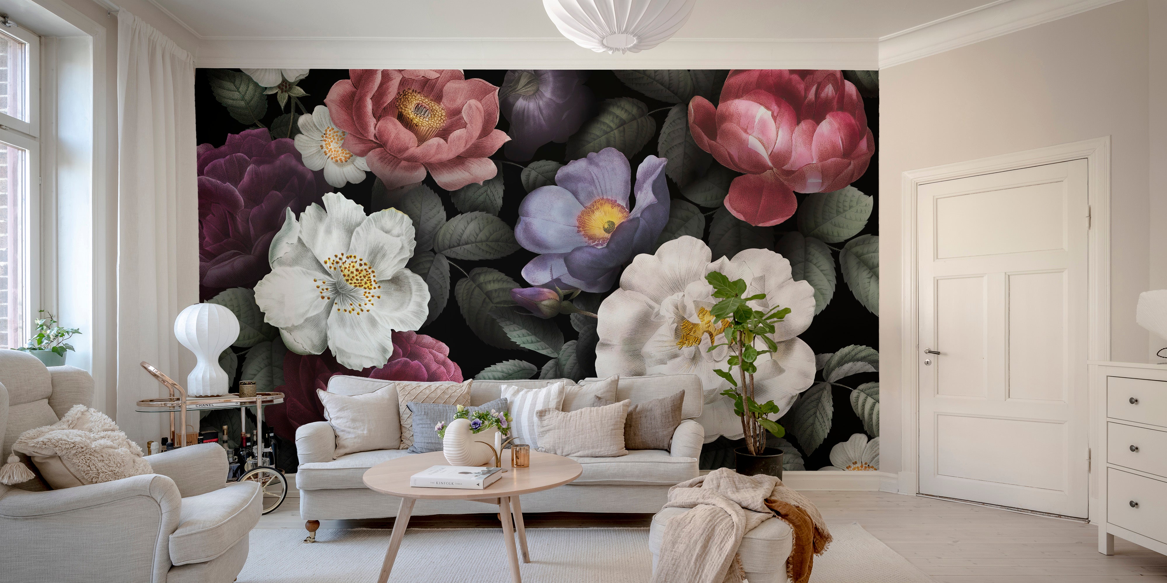 Floral Design on Dark Background Mural
