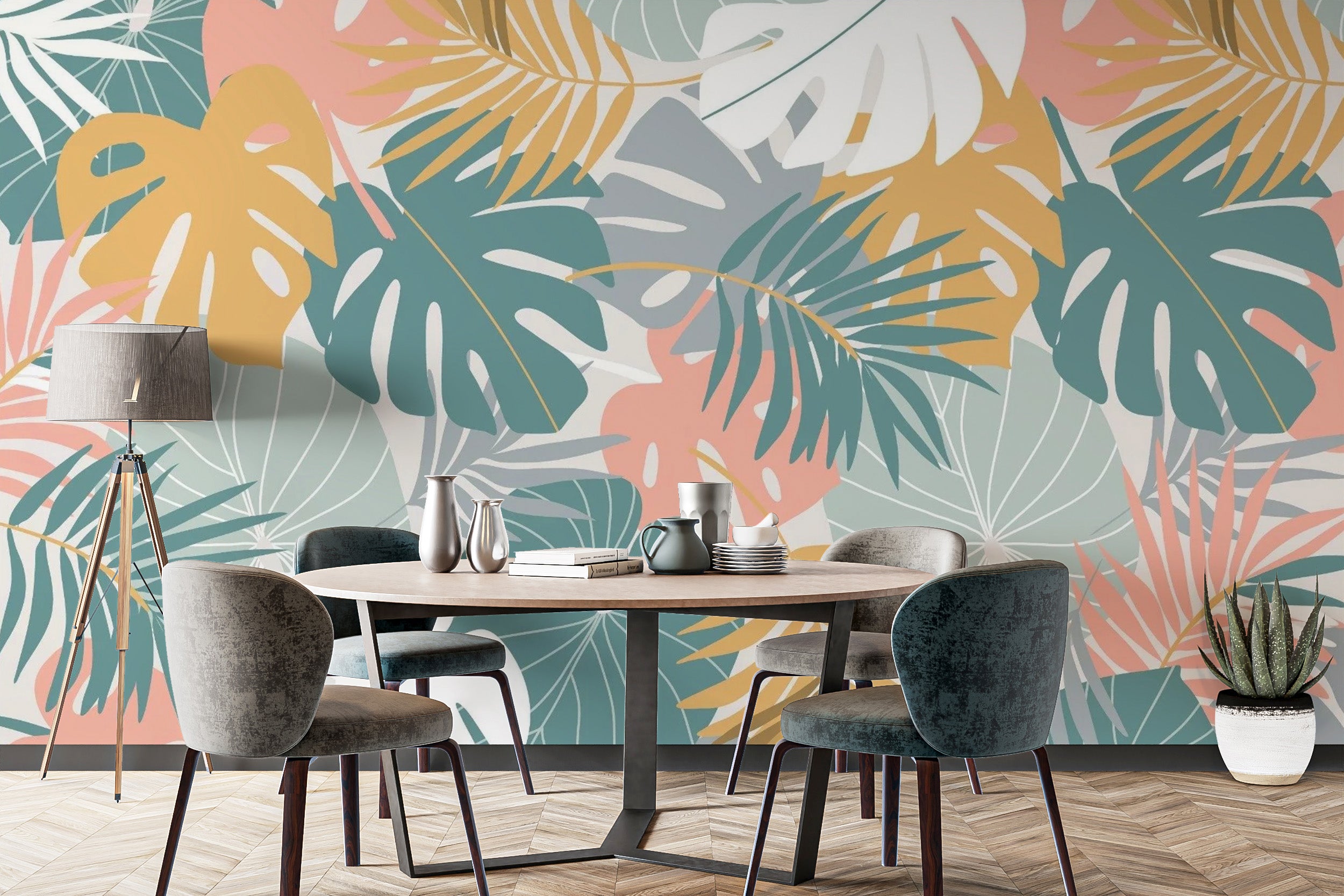 Reusable Tropical Leaves Wallpaper Mural for Spaces