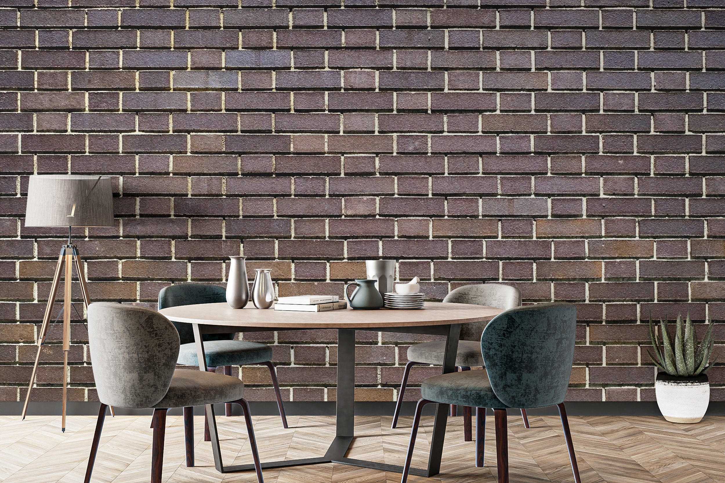 Brown faux brick wallpaper mural for rustic wall decor.