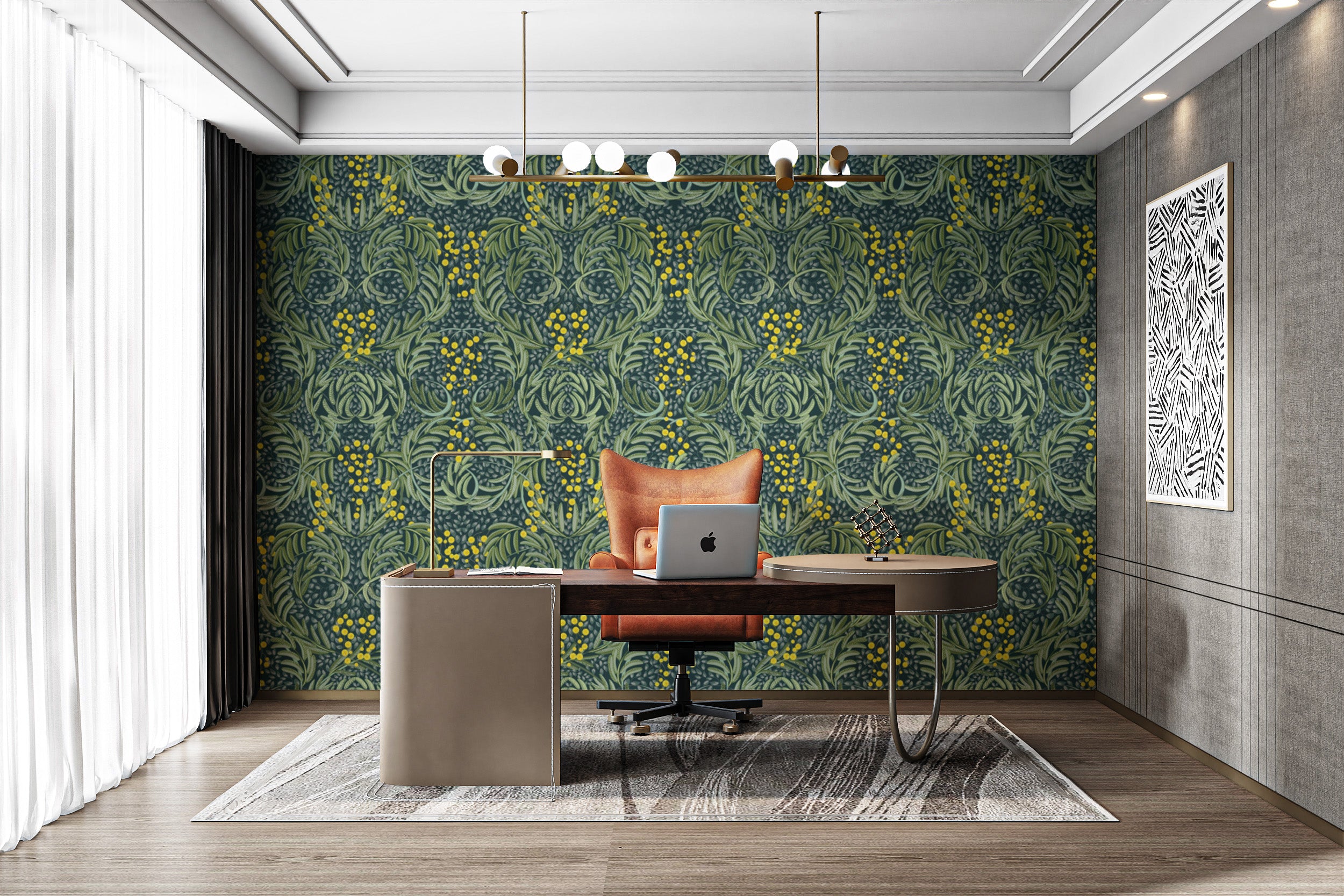 Easy-to-apply verdant floral mosaic wallpaper