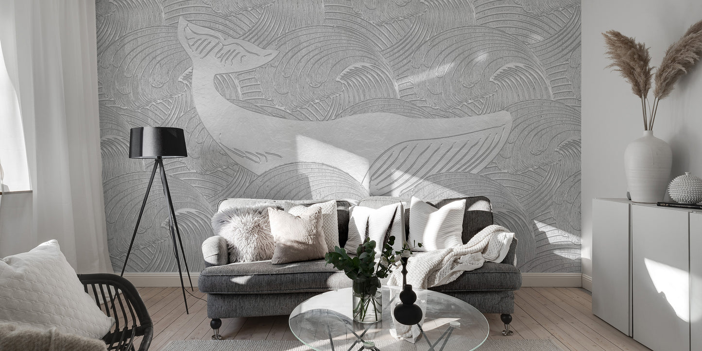 Handmade kids mural featuring a silver whale design