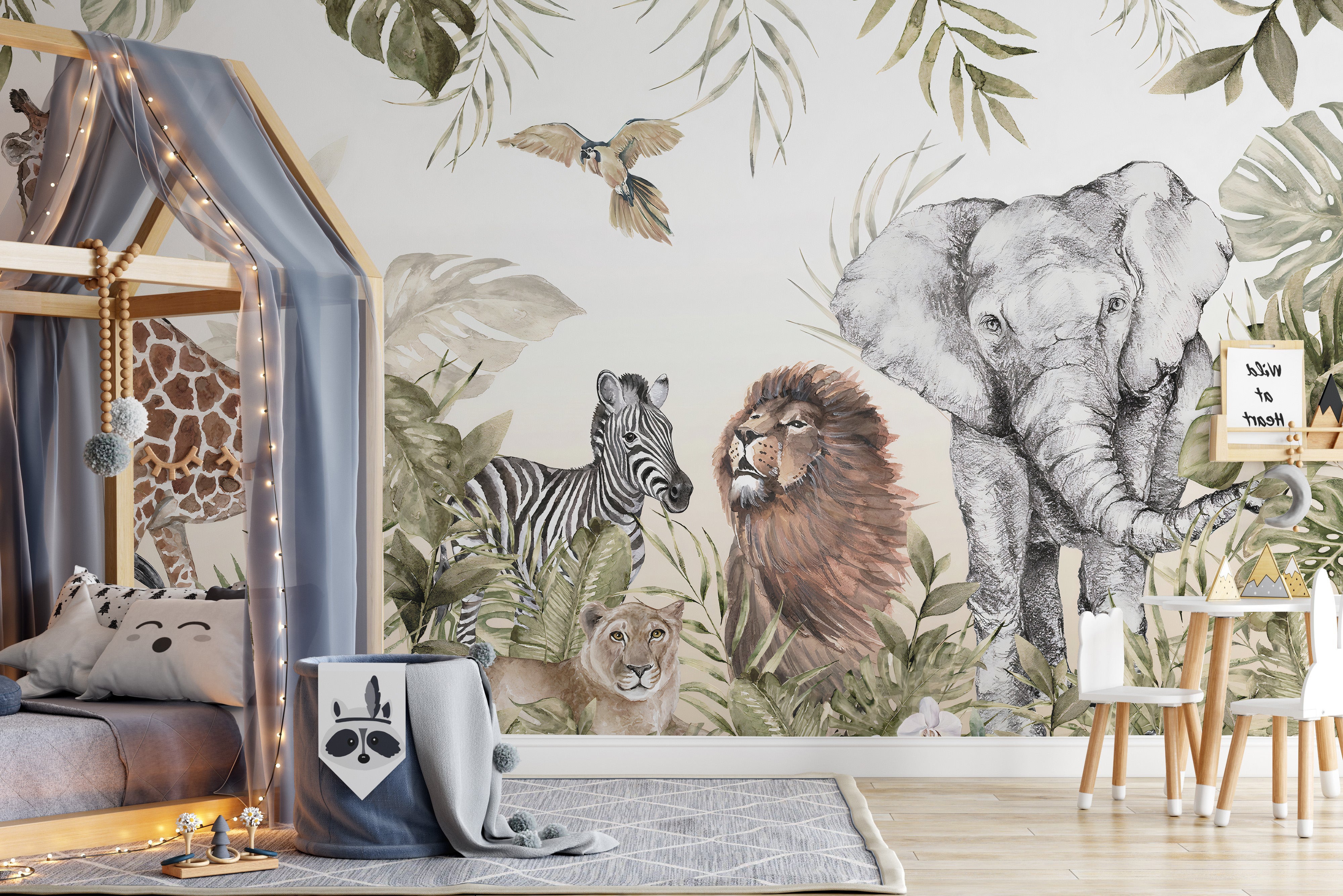 Jungle Theme Wallpaper Animals Peel and Stick Wallpaper Removable shops Safari Wallpaper Giraffe Zebra Watercolor Kids Wall Mural Nursery Children