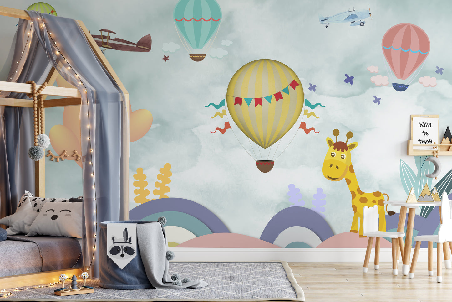 Hot Air Balloon Cartoon Kids Room Wallpaper Mural - Giffywalls