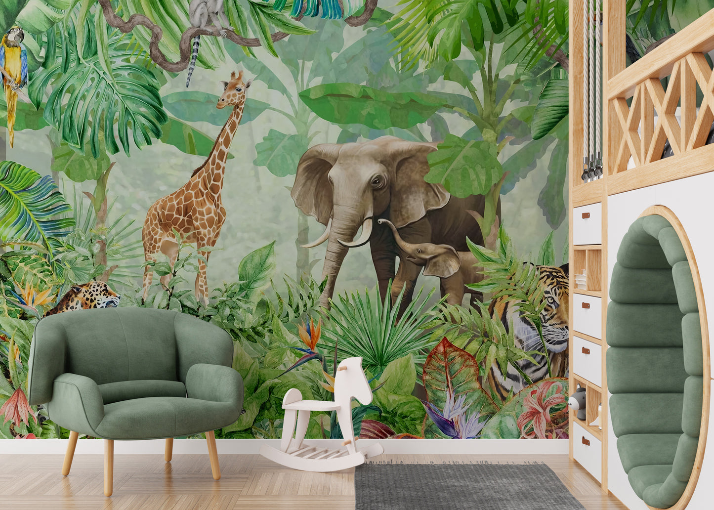 Wildlife Forest Green Color Wallpaper Murals