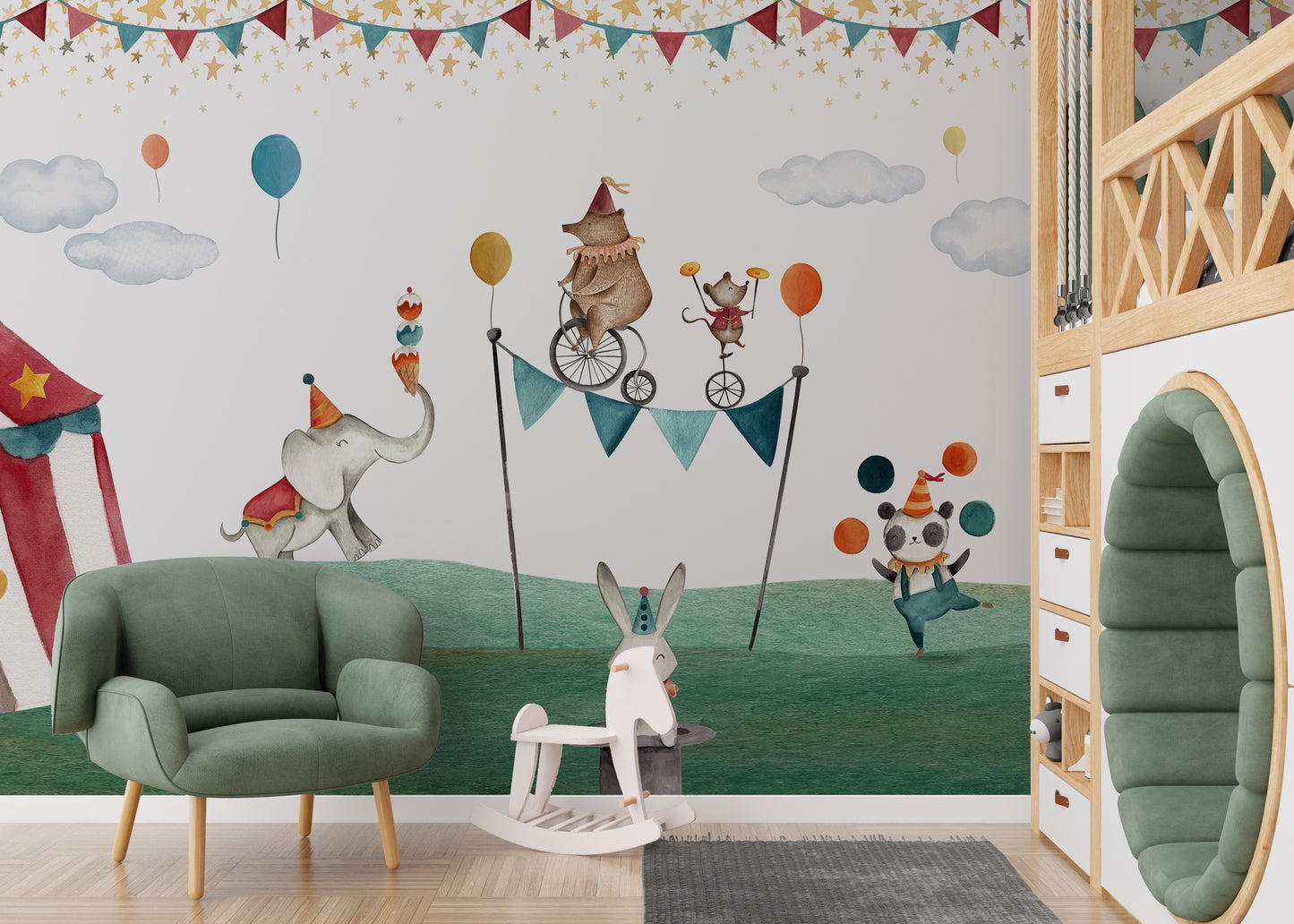 Crazy Circus Watercolour Bear Wallpaper Mural