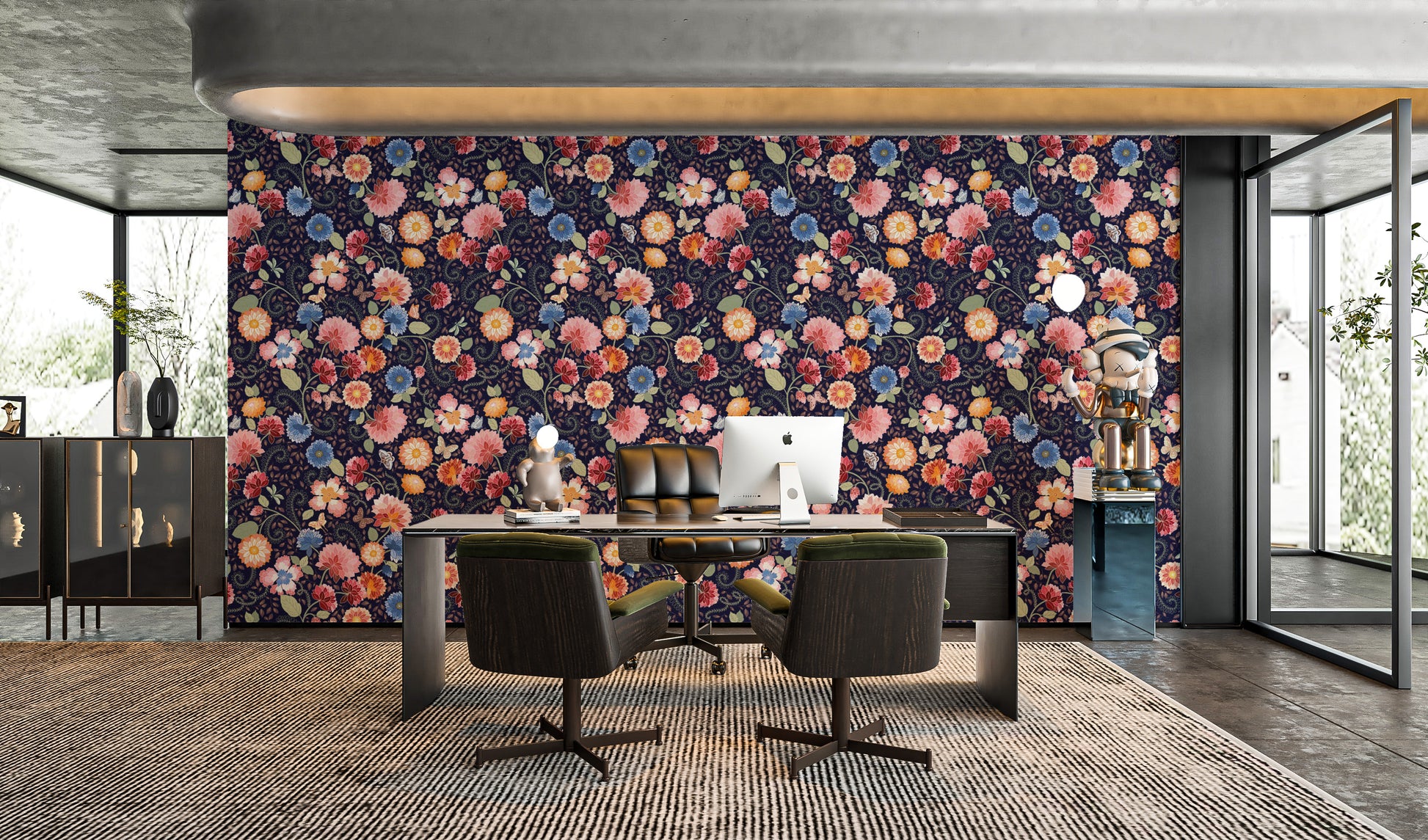 Elegant blue flower wallpaper for interiors