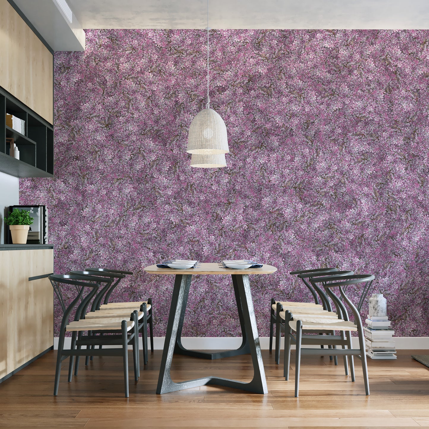 Soft floral purple wallpaper murals  for dining area
