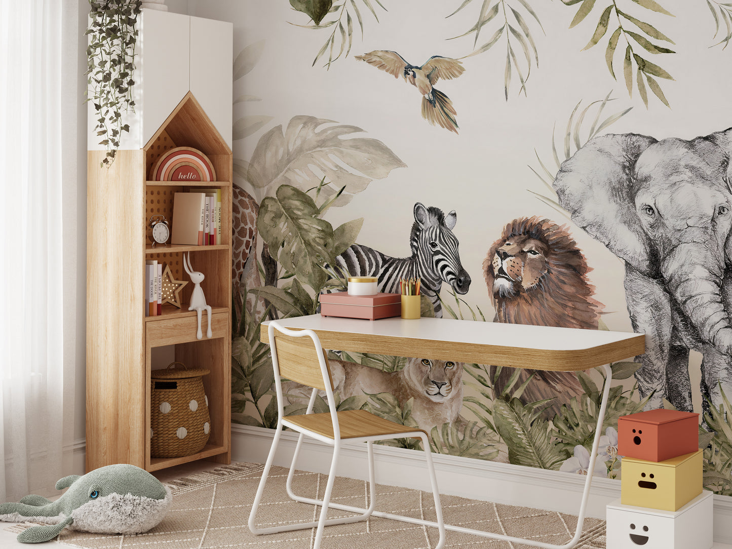 Watercolor Jungle Animal Wallpaper Murals - Giffywalls