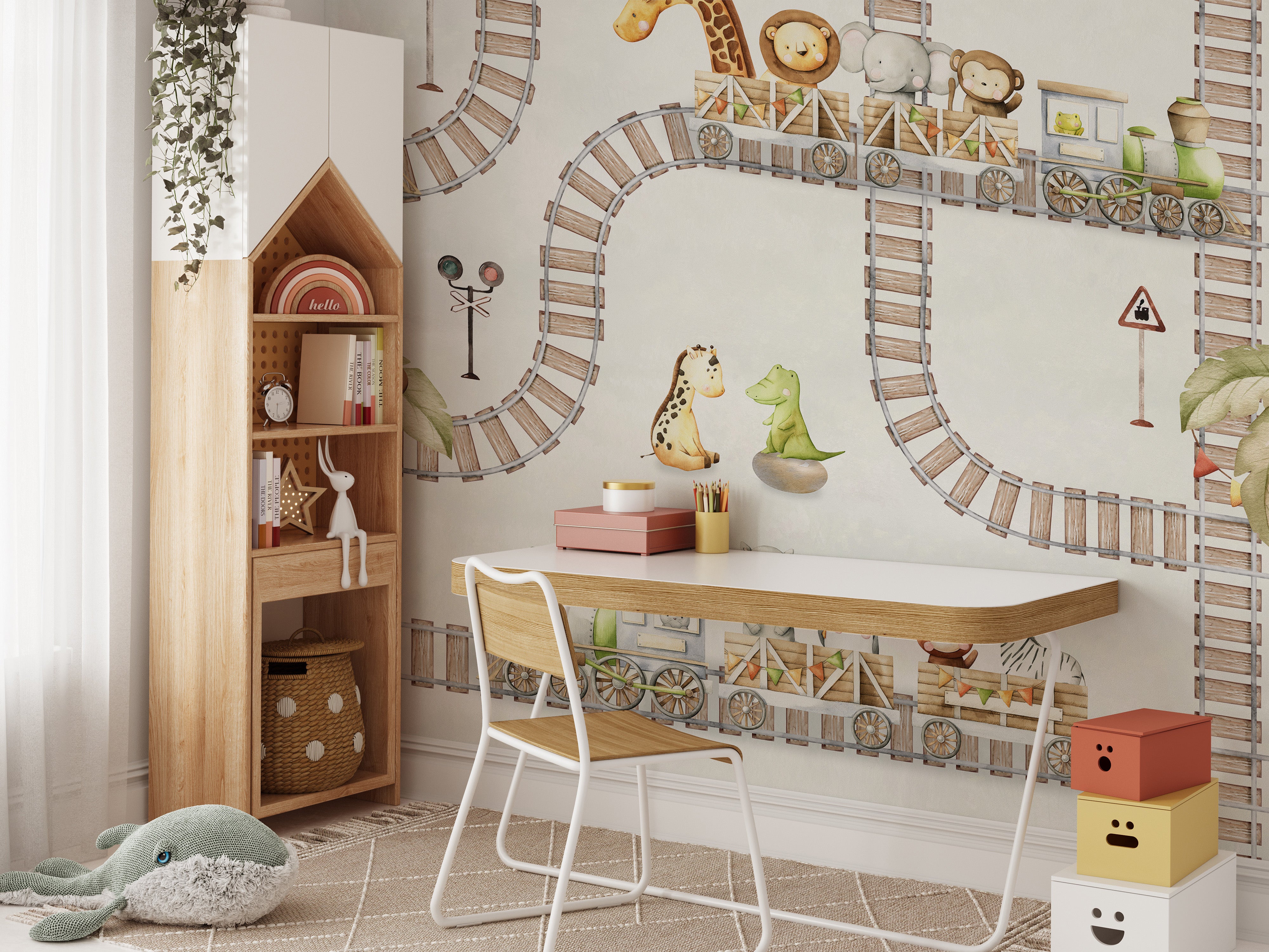 Imaginative train travels wallpaper for playrooms