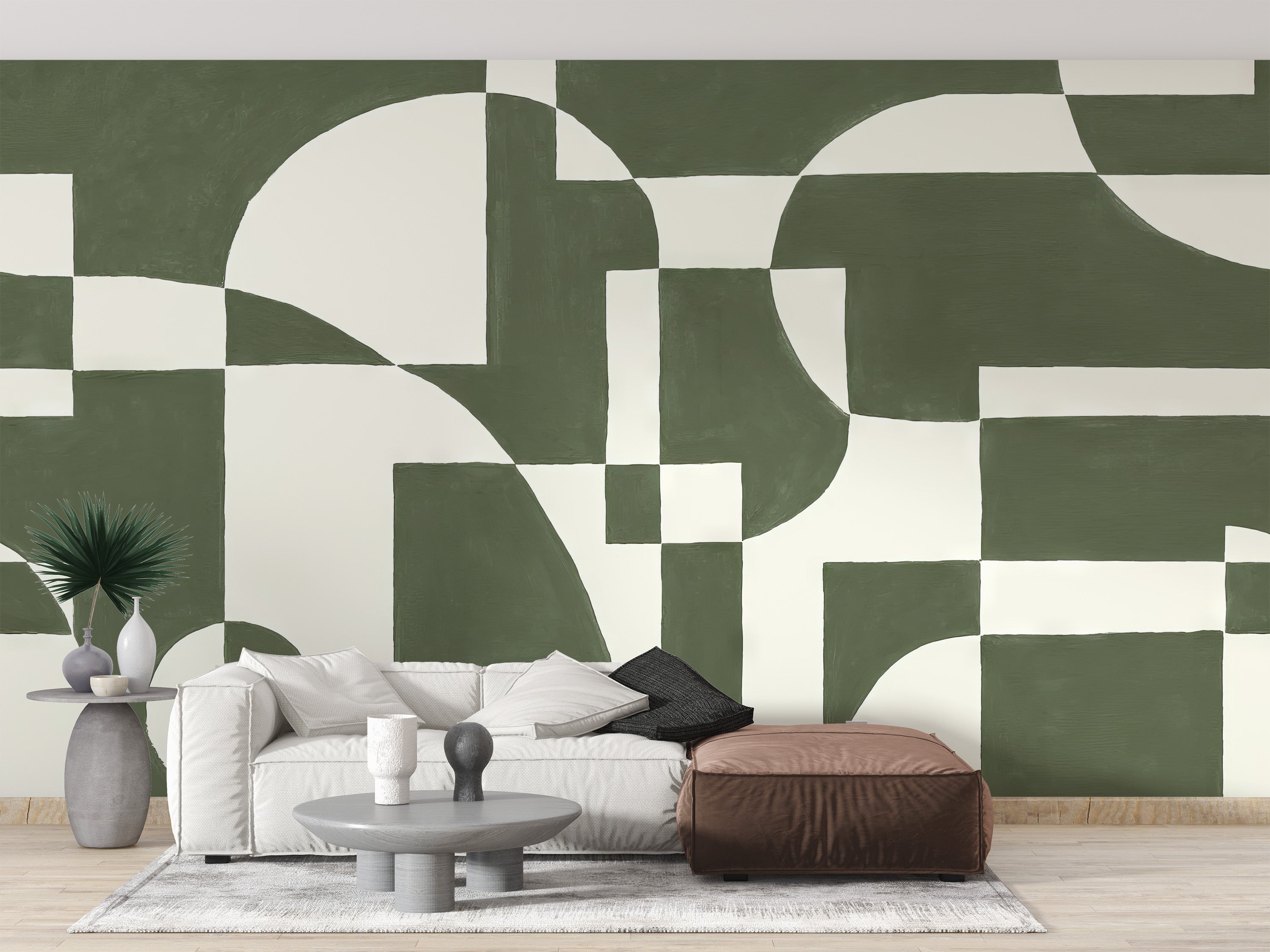 Transform your space with emerald geometric elegance mural.