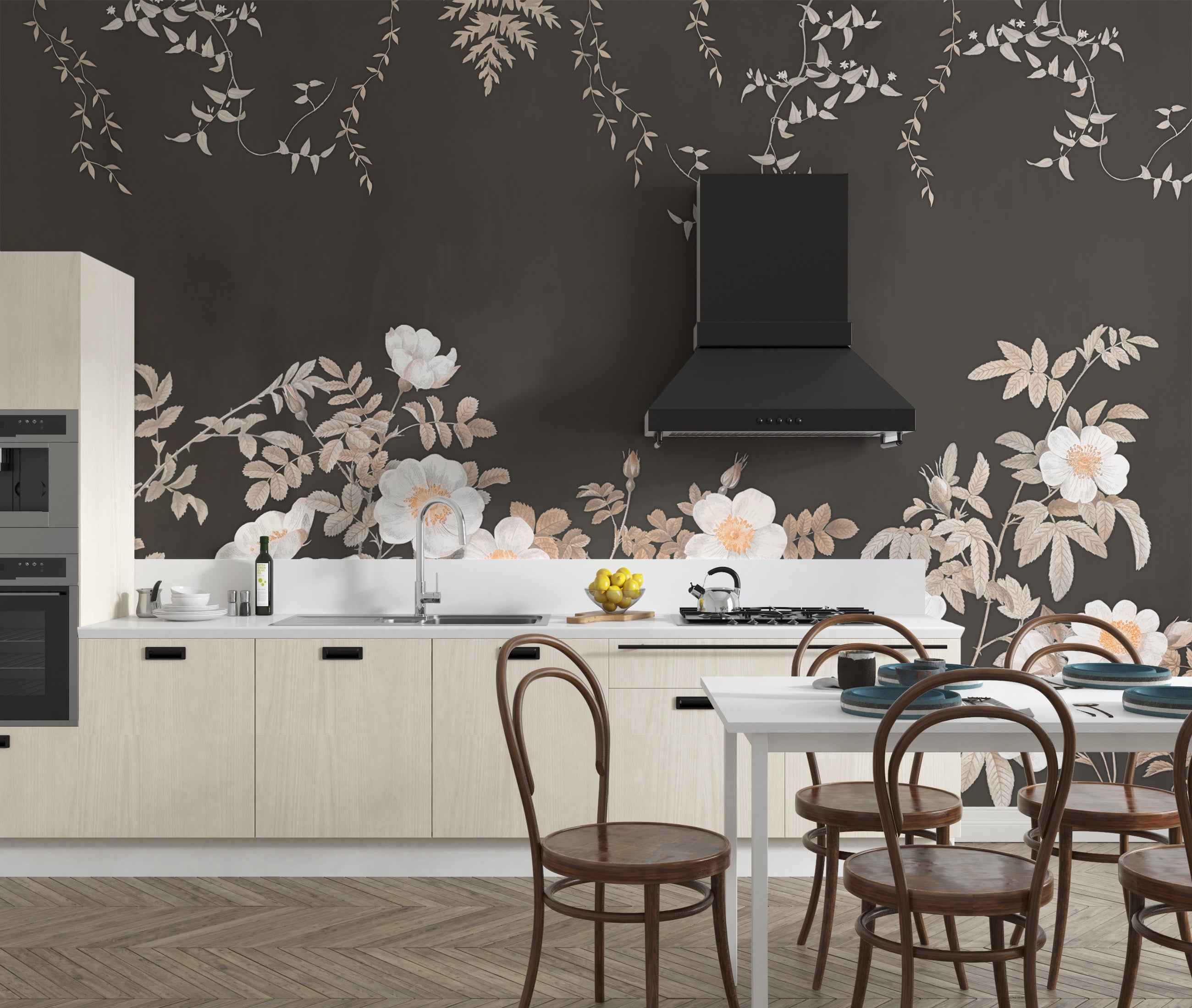 Copper Petal Noir Wall Mural with modern charm