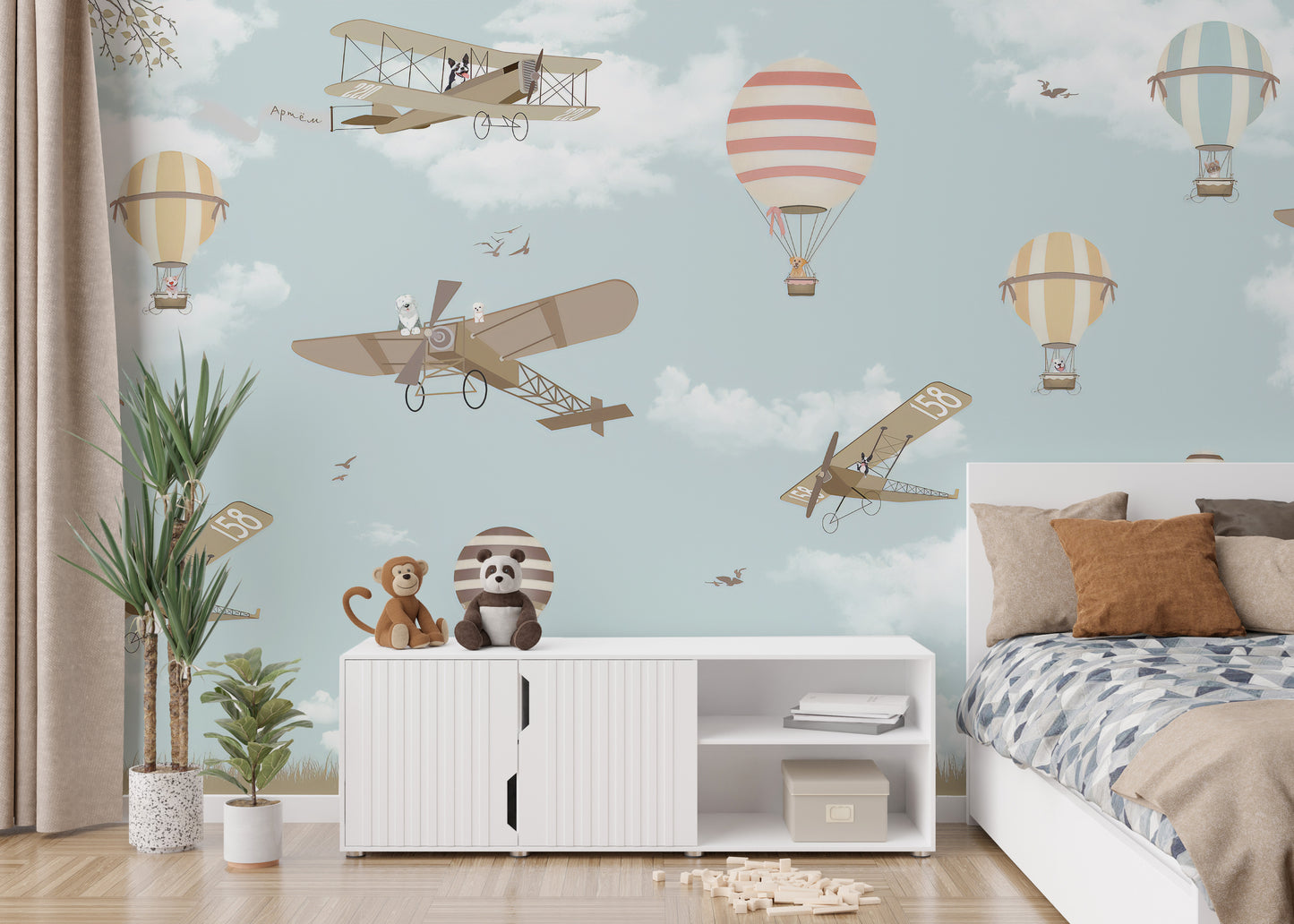 Hot Air Balloons & Planes Fun land Wallpaper Murals