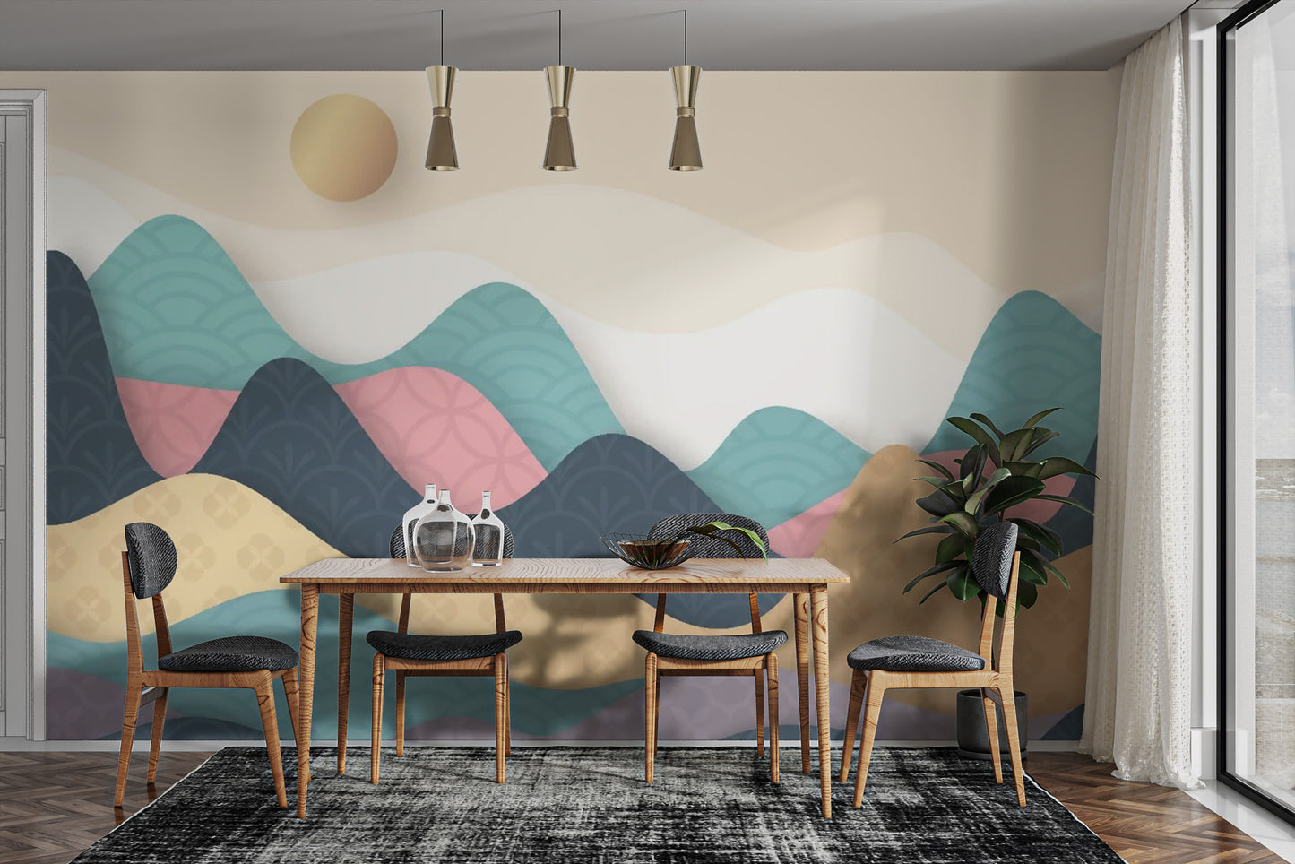 Colorful Wavy Mountains Wallpaper Mural design
