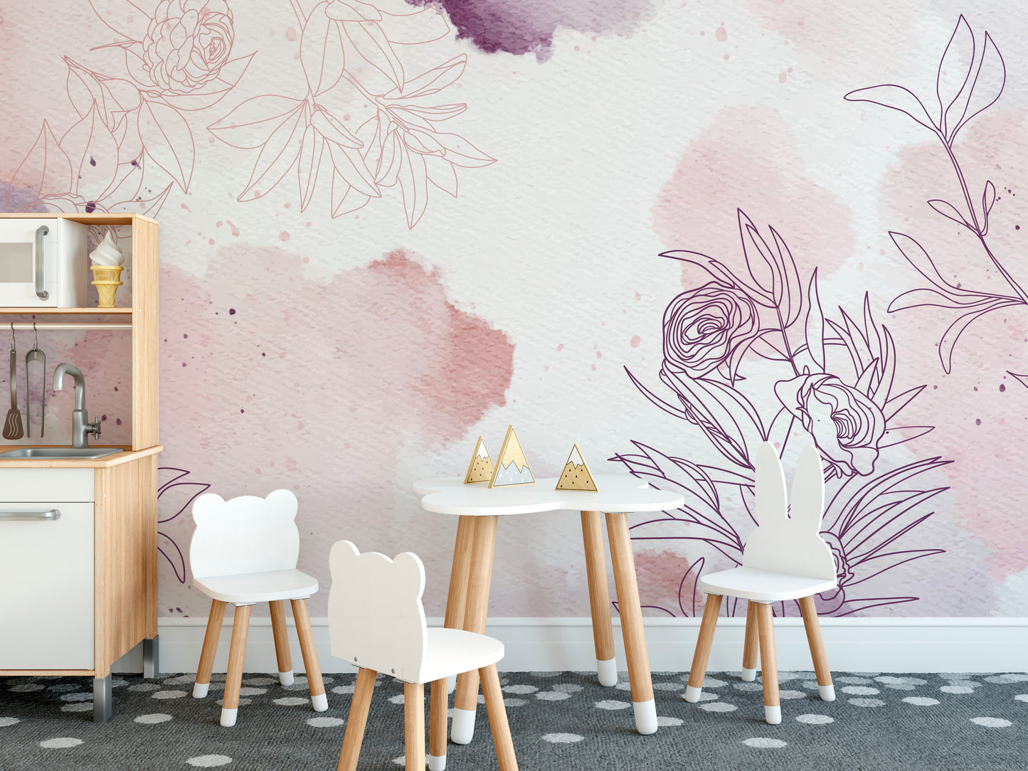 Pastel Pink Purple Watercolor Floral Wallpaper