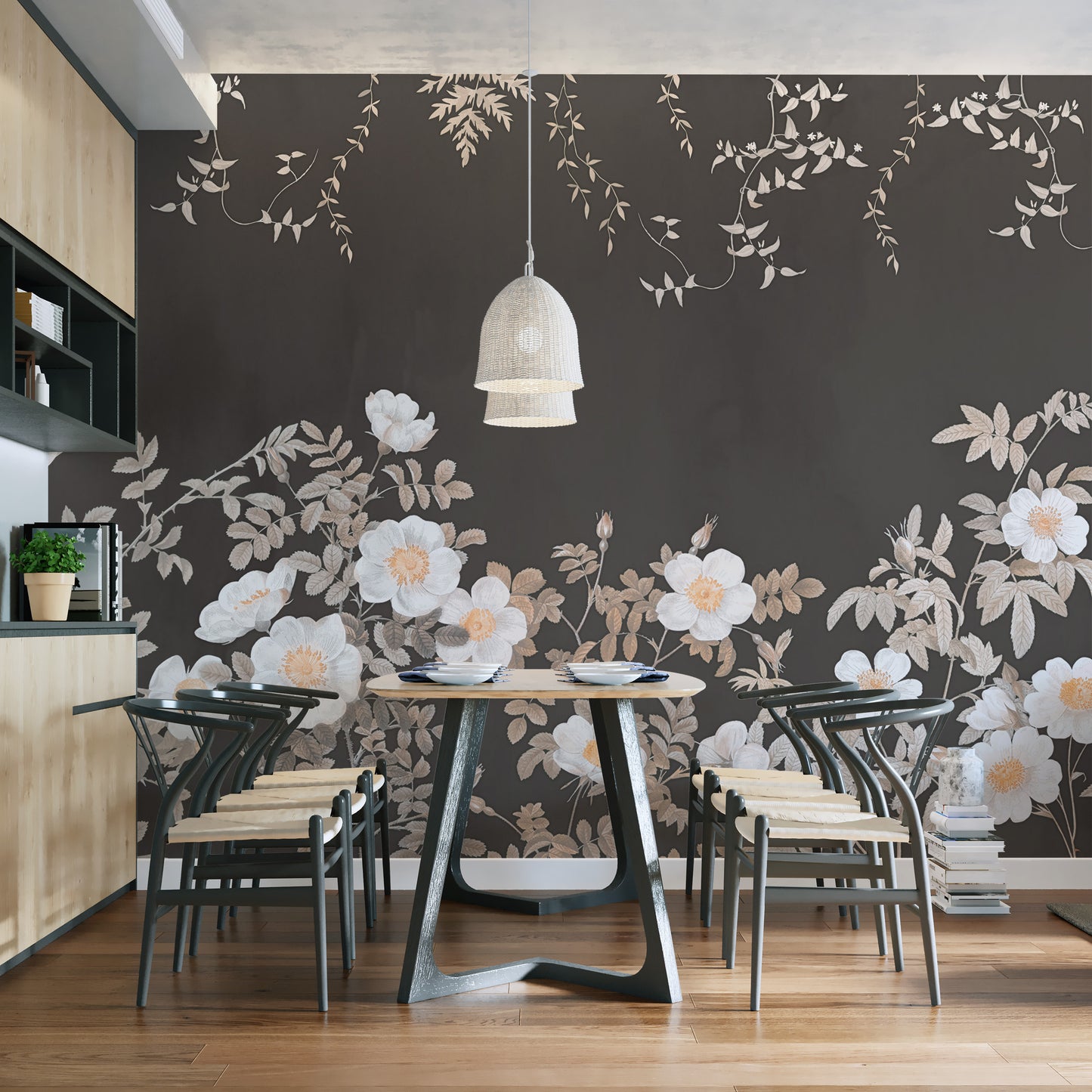 Copper Petal Noir Wall Mural for cozy sophistication