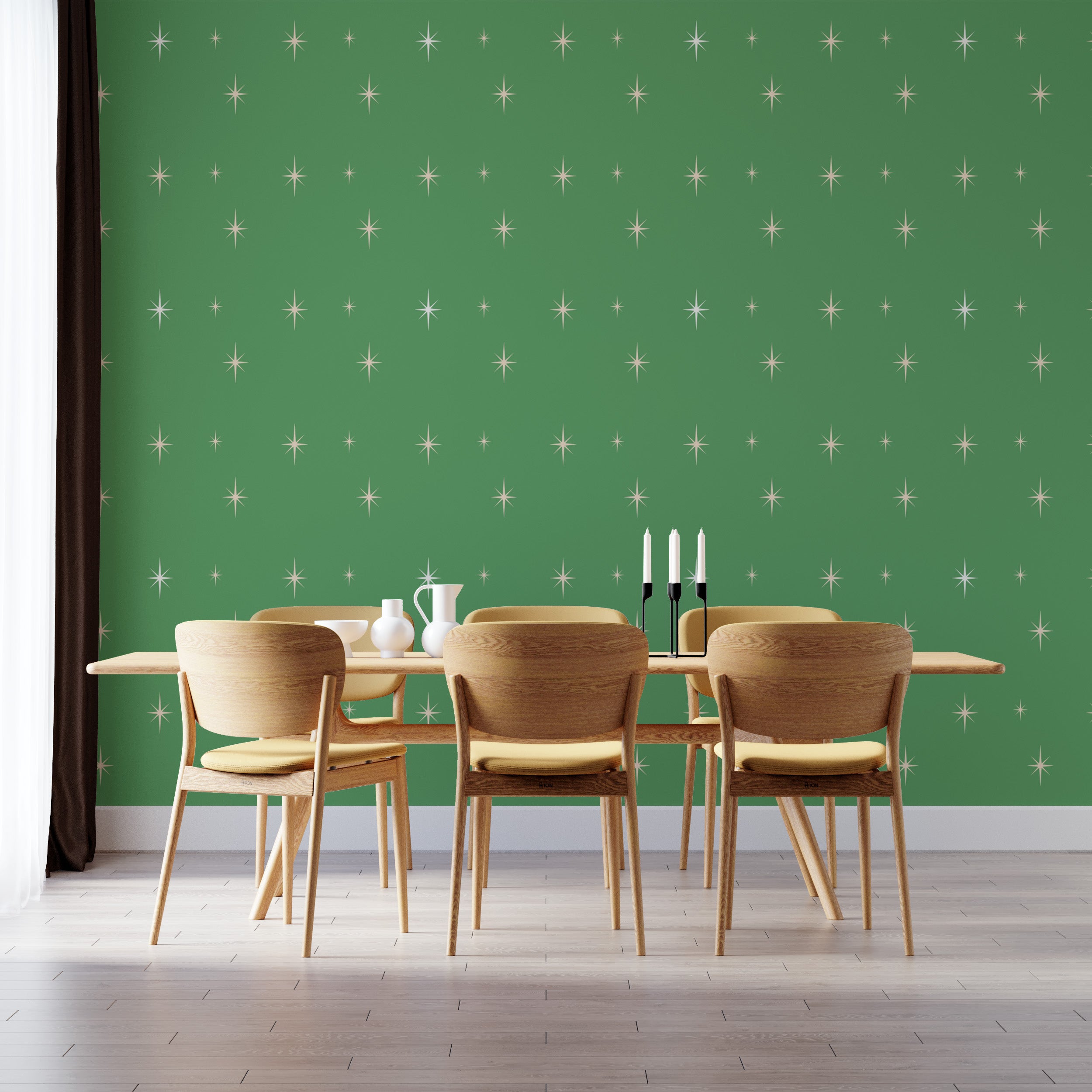 Trendy Starburst Green Background Wallpaper for walls
