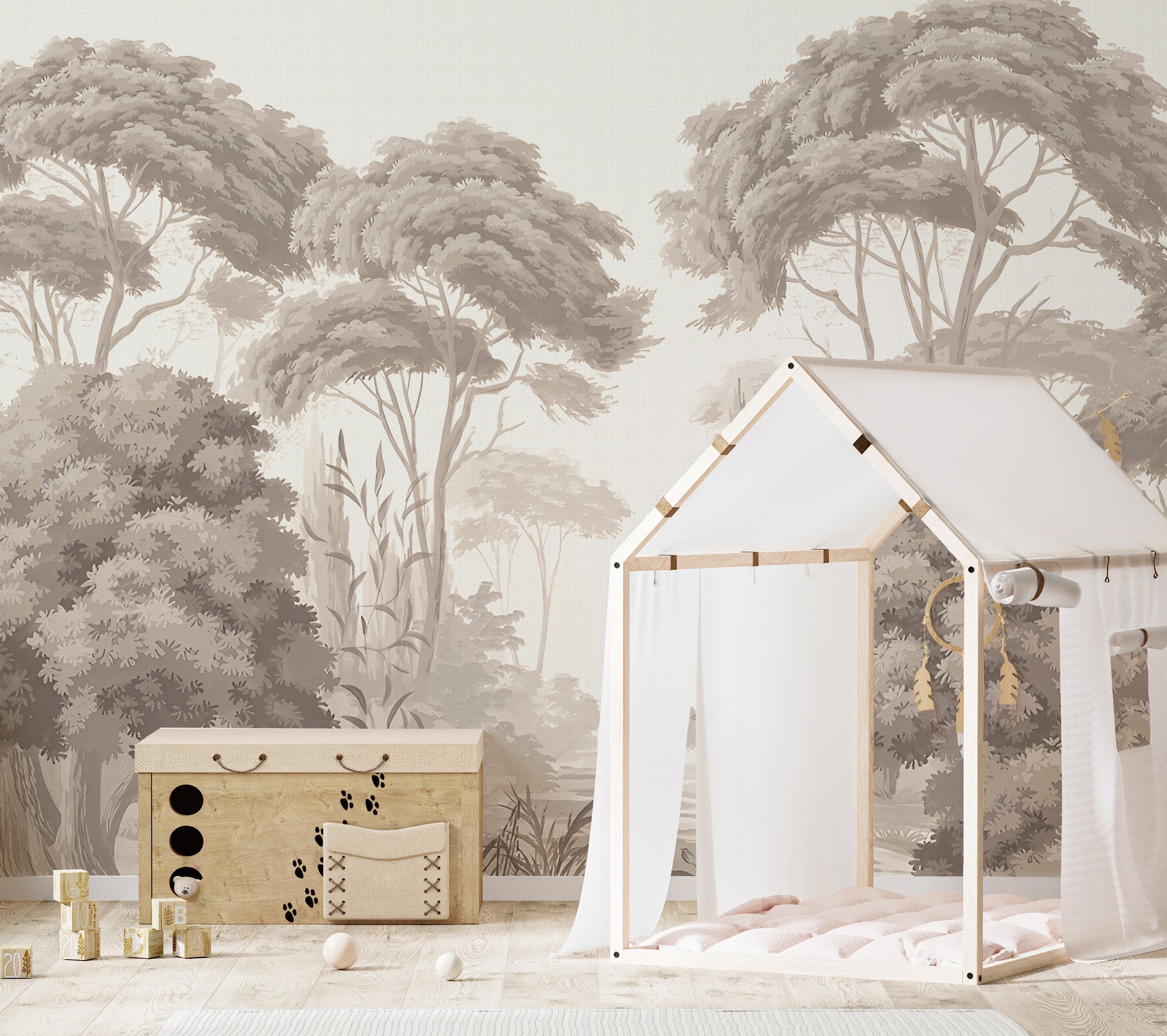 Peel-and-Stick Sepia Forest Wallpaper for Serene Rooms
