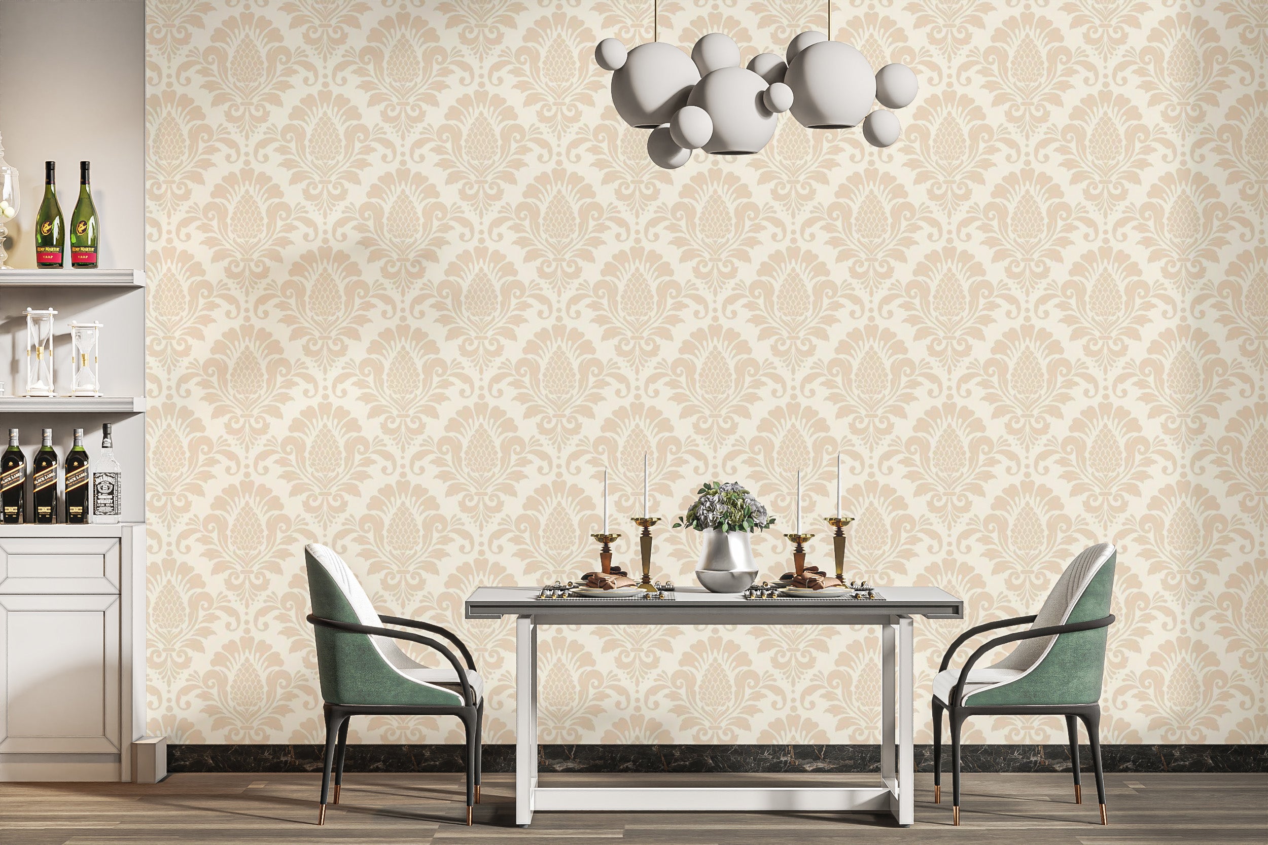 Beige damask artful wallpaper for classic walls
